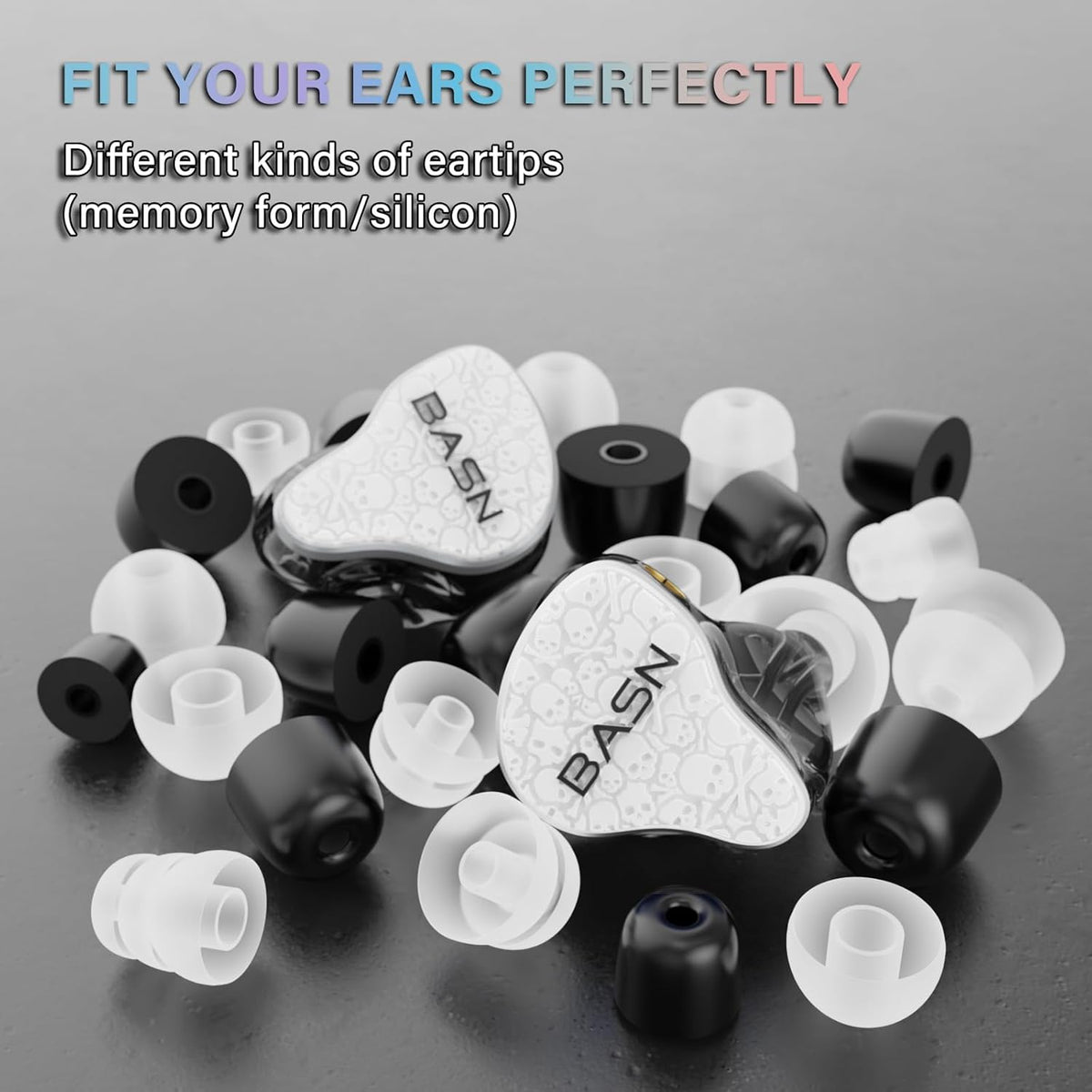 BASN Bmaster5 in Ear Monitors, 5 Drivers Drummer Headphones with Powerful Bass, Noise Isolation IEM Earbuds with Detachable MMCX Sliver-Plated OFC Cable for Musicians (Glacier White, MMCX)