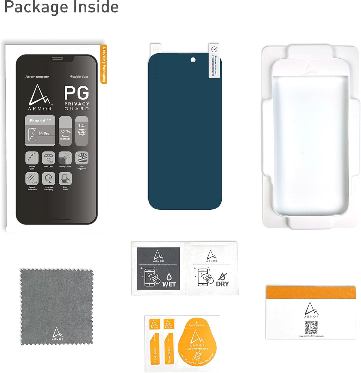 ARMOR Flexible Glass Screen Protector, Privacy Guard 9H for iPhone 14 Pro