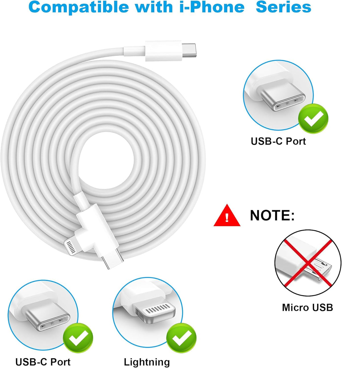 [2025 Upgraded] 30W iPhone 16/15/14/13/12 Charger Fast Charging Block with 6FT Long C to Type C& Lightning Cable 60W.Fast Charging for All iPhone/iPad and Galaxy Series (White 2)