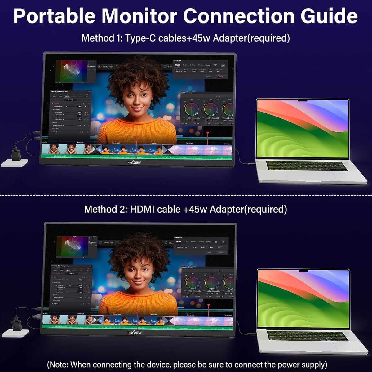 InnoView 23.8 Inch 2K 100Hz Large Portable Monitor ∆E<2 100% sRGB Fast IPS Portable Gaming Monitor QHD w/180° Adjustable Stand USB-C HDMI Laptop Monitor for PS5/4 Desktop MacBook Switch Xbox 2560X1440