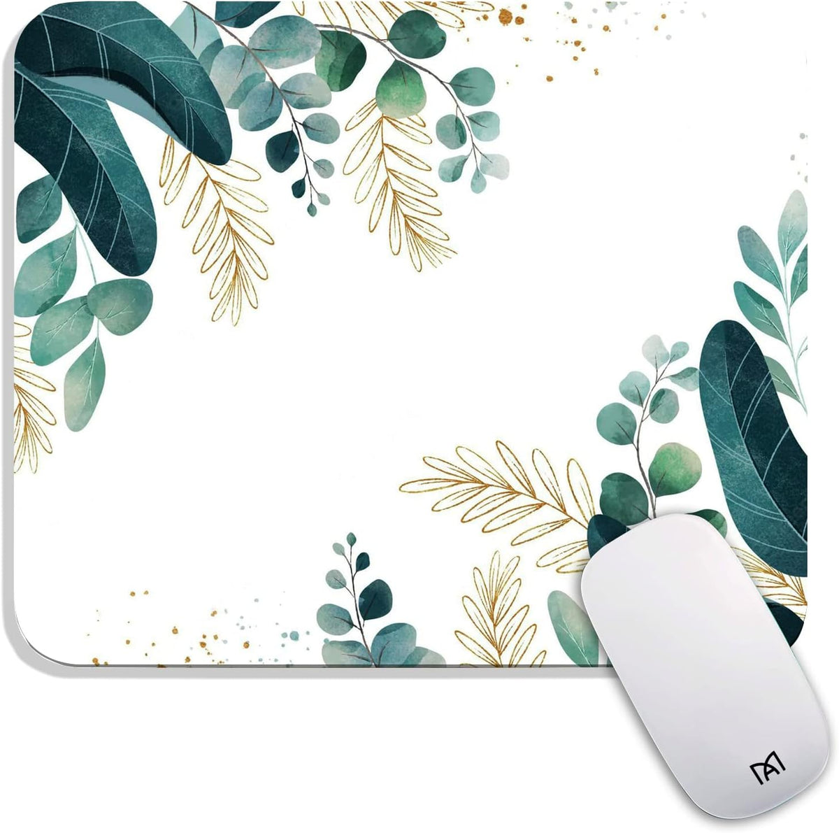 Square Mouse Pad Green Leaves, Personalized Premium-Textured Custom Mouse Mat Design, Washable Mousepad Cloth, Non-Slip Rubber Base Computer Mouse Pads for Wireless Mouse