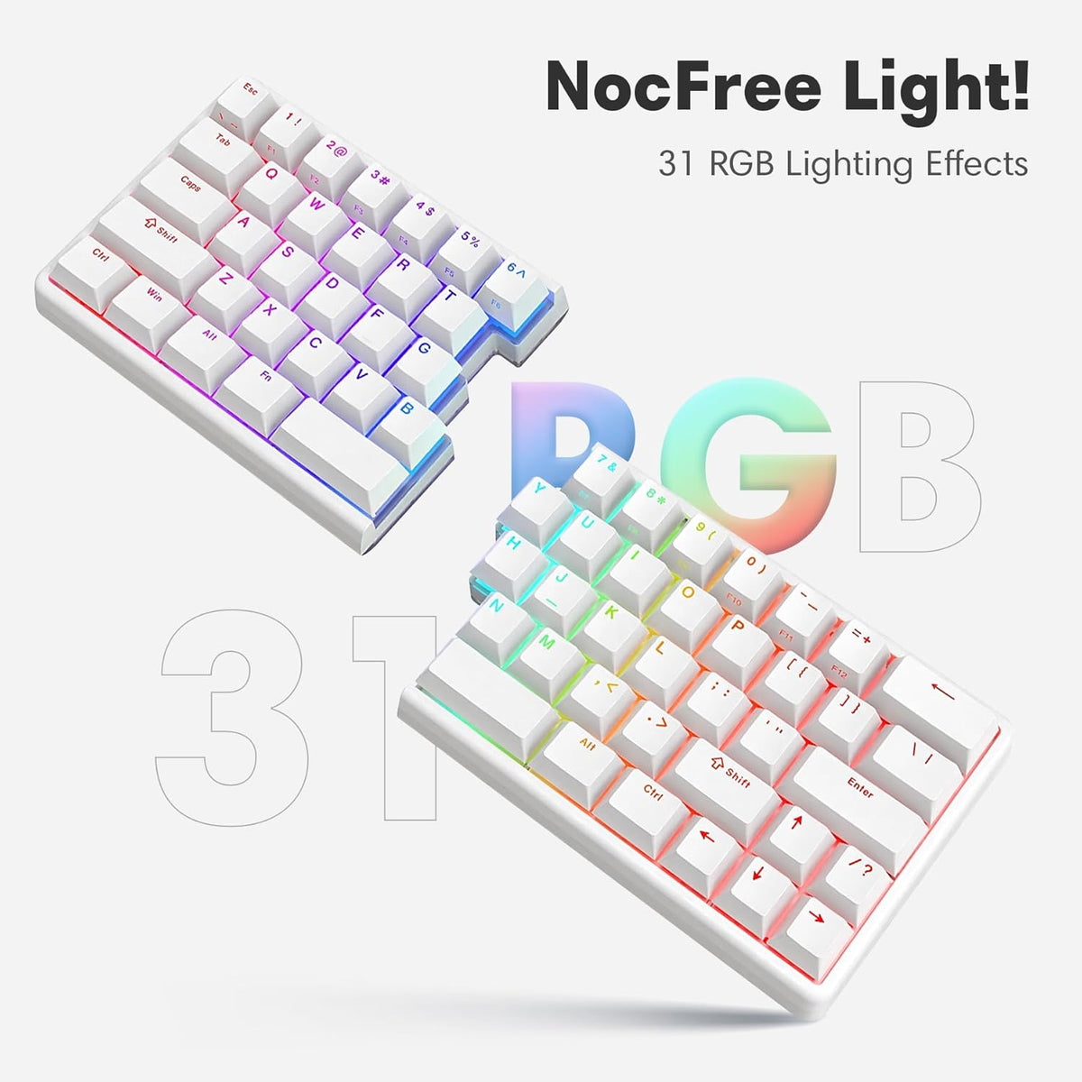 Wireless Ergonomic Split Mechanical Keyboard with Wrist Rest- Tactile, RGB, Foam, Hot-Swappable, Compact 60% Layout, Palm Rest, Programmable for Mac & Windows, PBT Keycaps
