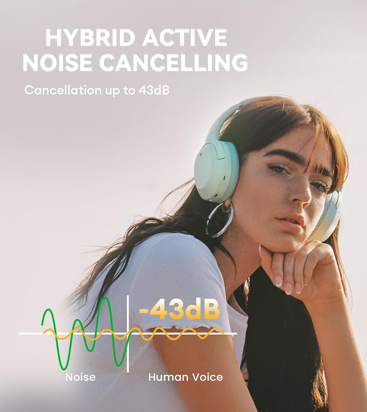 Edifier W820NB Plus Hybrid Active Noise Cancelling Headphones - LDAC Codec - Hi-Res Audio Wireless & Wired - Fast Charge - 49H Playtime - Over Ear Bluetooth V5.2 Headphones- Green