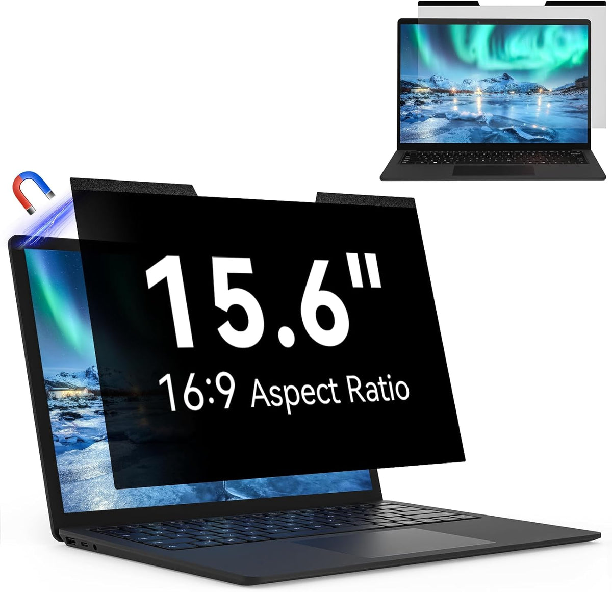 Magnetic Laptop Privacy Screen15.6 Inch 16:9 Aspect Ratio, Anti-Glare Laptop Filter, Anti-Blue Light Shield Monitor Protector Removable 15.6in Film for Lenovo HP Dell Acer Asus Thinkpad Envy Xps