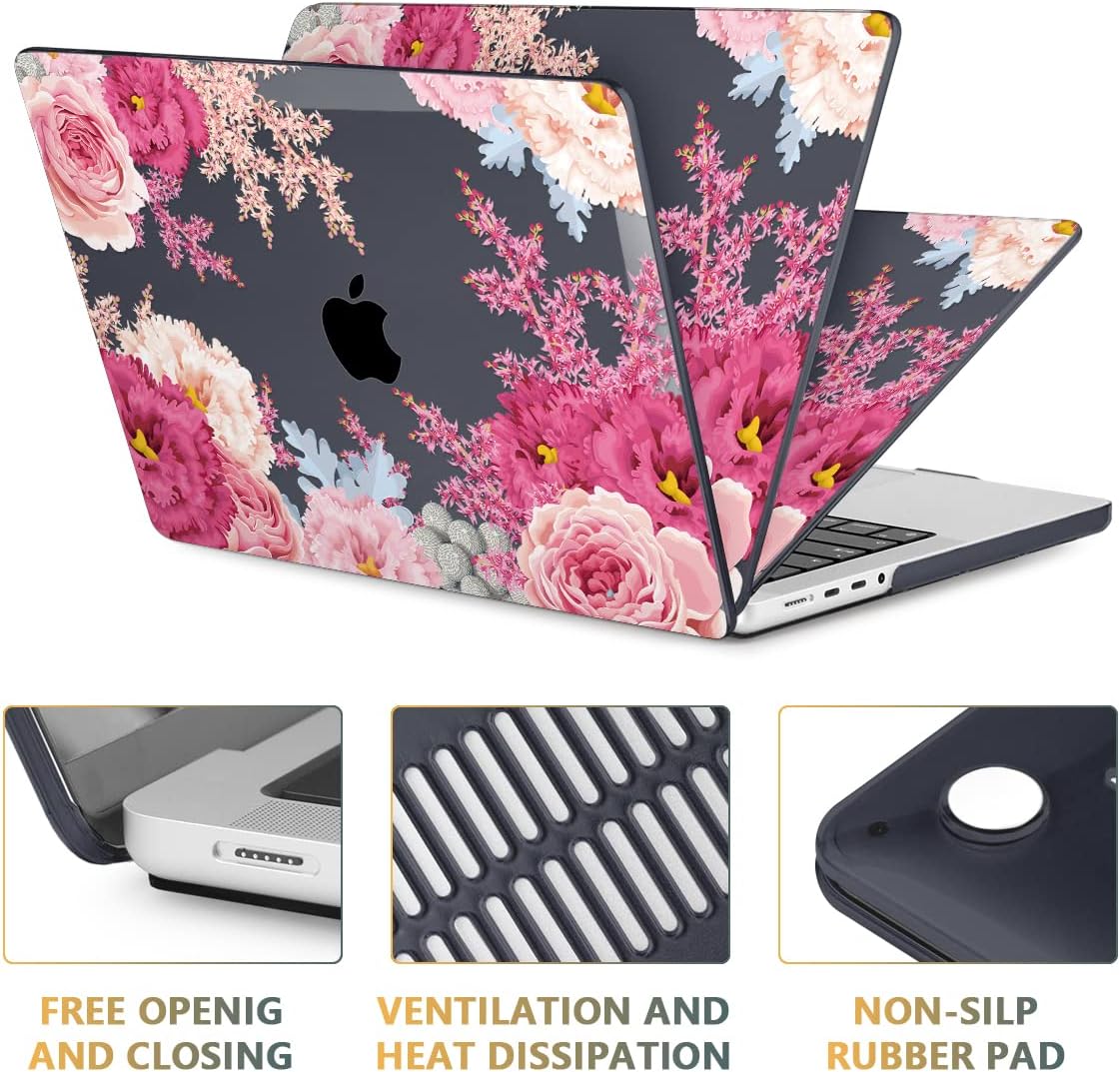 CISSOOK Gorgeous Floral Case for MacBook Pro 14 Inch 2024 2023 2021 Release M4 A3112 A3185 A3401 / M3 A2992 A2918/ A2779 M2 /A2442 M1, Plastic Hard Shell Case for MacBook Pro 14.2", Gorgeous Flowers