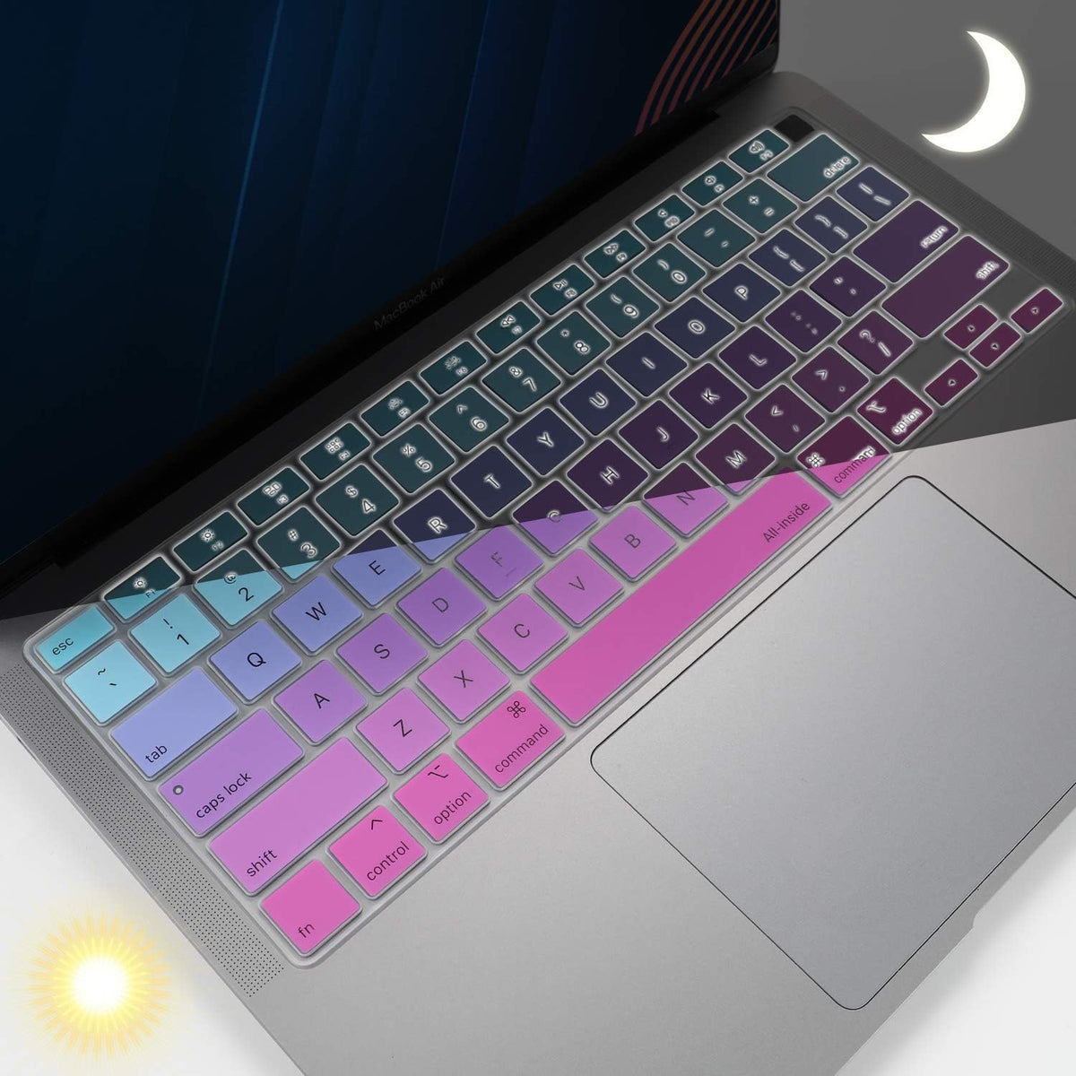 Allinside Silicone Keyboard Cover for New MacBook Air 13 inch A2179 Released in 2020 with Touch ID and Retina Display US Version, Ombre Blue Pink