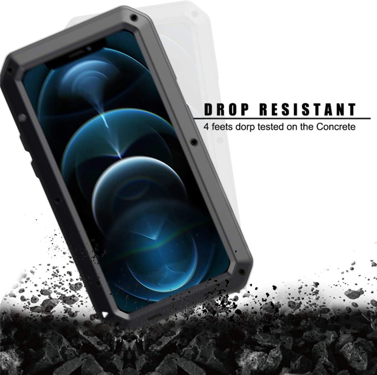 CarterLily iPhone 12 Mini Case - Full Body Shockproof Dustproof Waterproof Aluminum Alloy Cover (Black)