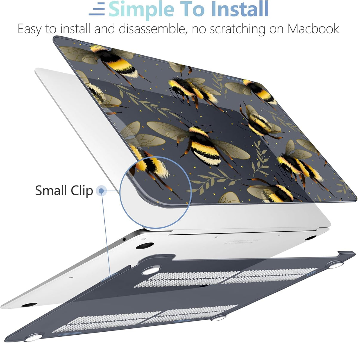 MEEgoodo for MacBook Air 13.3 inch Case 2021 2020 2019 2018 A2337 M1 A2179 A1932, Laptop Shell with Keyboard Webcam Cover & Trackpad Film & Type C Adapter for MacBook Air M1, Bumblebee & Leaves