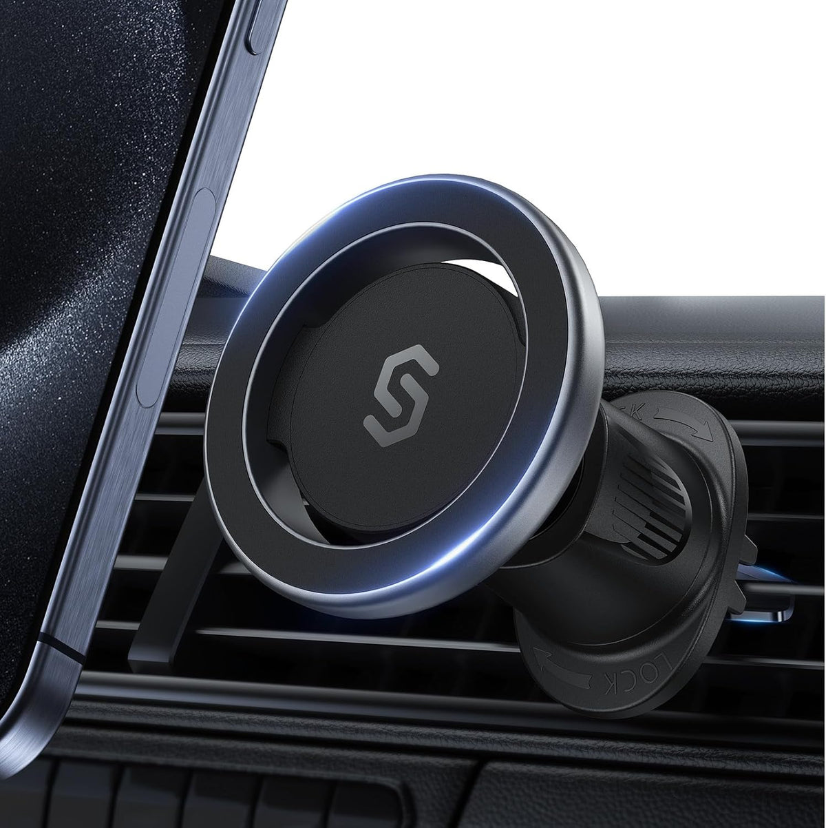 SYNCWIRE for MagSafe Car Mount, Flexible Rotation Magnetic Phone Holder for Car Vent, Hands Free Car Air Vent Phone Holder Clip Universal Compatible with iPhone 16 Pro Max 15 14 13 12 MagSafe Case