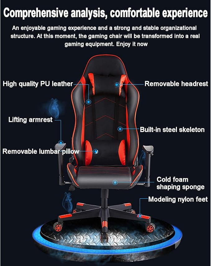 Office Chair Gaming Chair Computer Chair PU Leather Gaming ChairHigh Back Gamer Chair Racing Style Game Chair with Lumbar Pillow HeadrestE-Sports Swivel Chair Recliner Ergonomic Office Cha