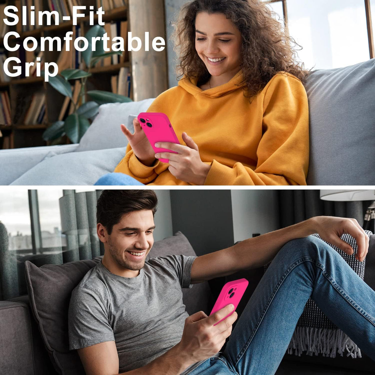 Shop DEENAKIN Hot Pink Silicone iPhone 15 Plus Case with Screen Protector - Slim Fit, Enhanced Camera Protection, 6.7"