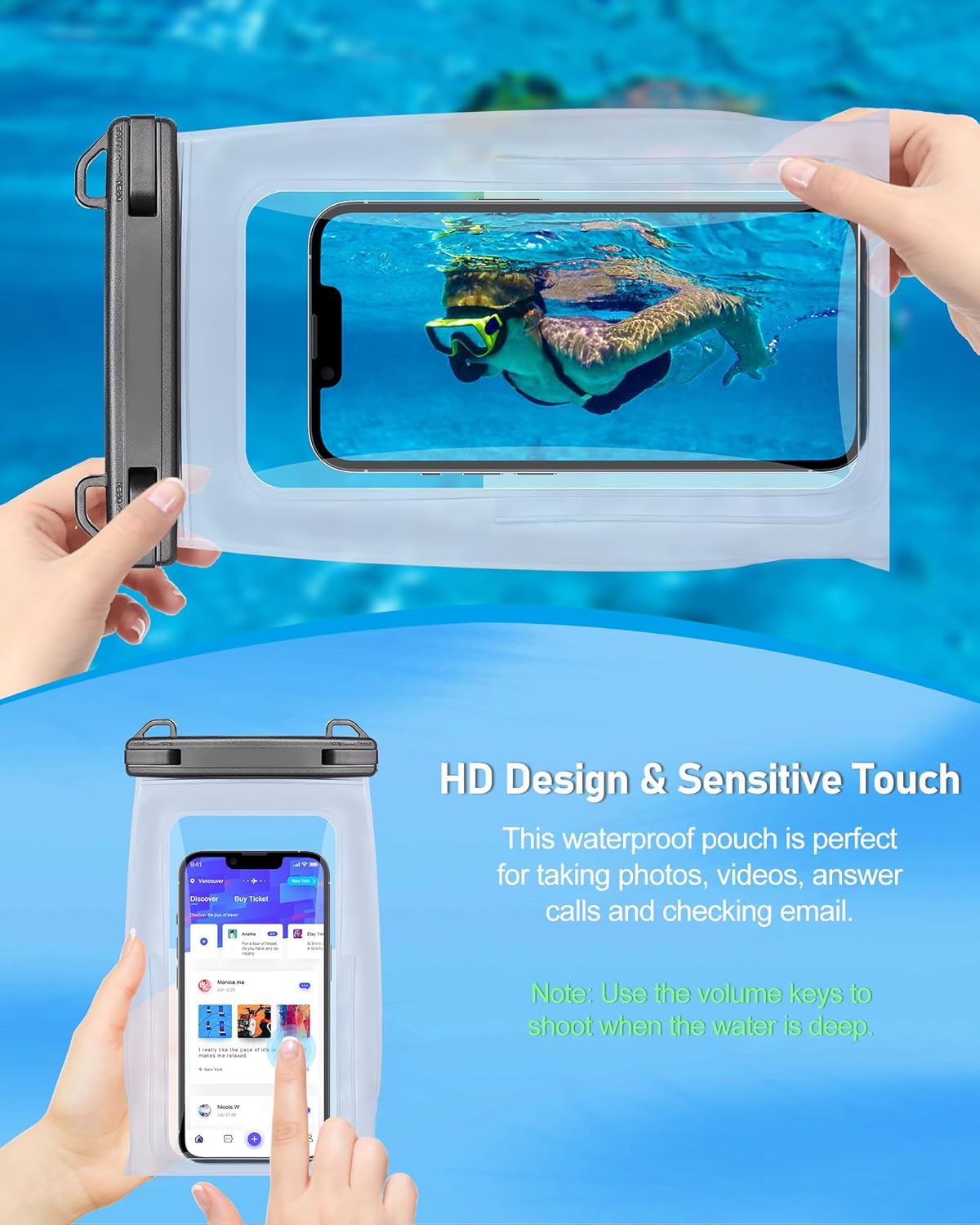 Large Waterproof Phone Pouch Universal Phone Waterproof Case for iPhone 15 14 13 12 Pro Max Galaxy S22 S21 IPX8 Water Proof Dry Bag with Wide Lanyard Large Capacity Waterproof Bag for Swimming