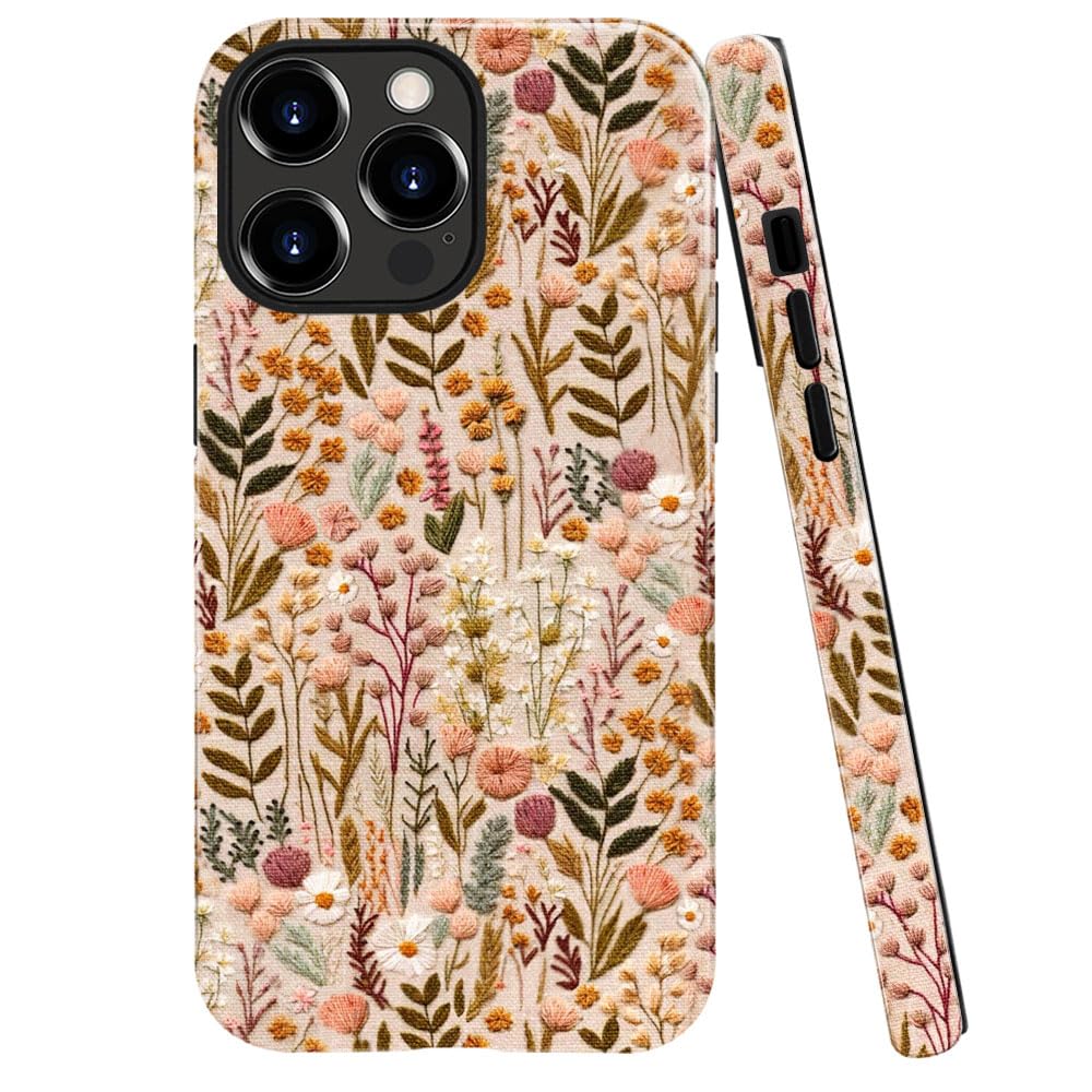 Compatible With Iphone 16 Pro Max,Anti-Scratch Glossy Case Cover,Boho Romantic Embroidery Flower