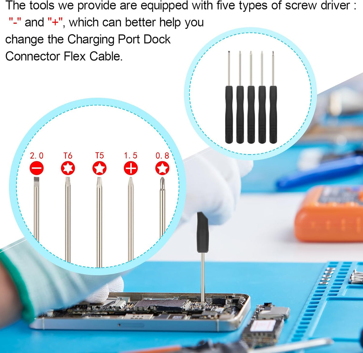 Dock Connector Replacement for iPhone 13 Pro USB Charging Port Flex Cable with Microphone Replacement Tools