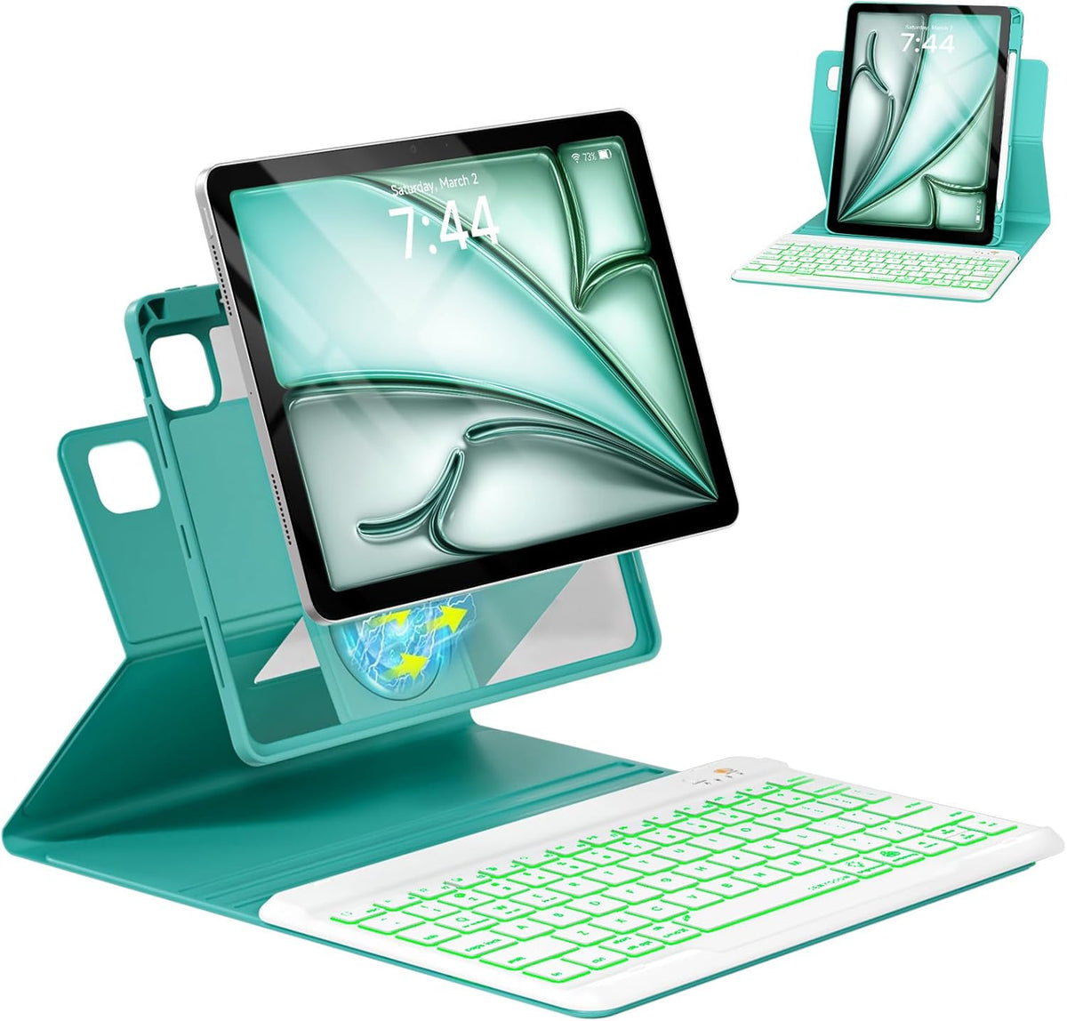 Magnetic Keyboard Case for iPad Air 5th 4th Generation 10.9 inch Pro 11 1st/2nd/3rd/4th, 7 Color Backlight BT Keyboard Folio with Pencil Holder 2022 2021 2020 2018(Teal)