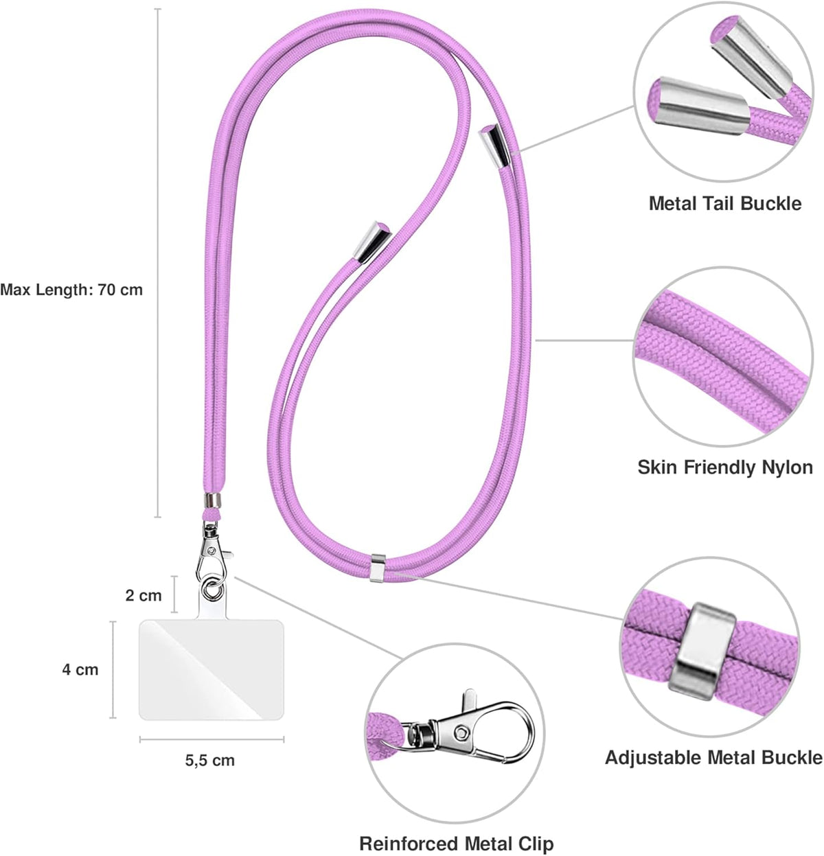 Cell Phone Lanyard [Violet] - Comfortable Universal Smartphone Lanyard - Easy to Use Neck Phone Holder [Clear Patch] - Adjustable Length Phone Strap Crossbody - Fits All Mobile Phones