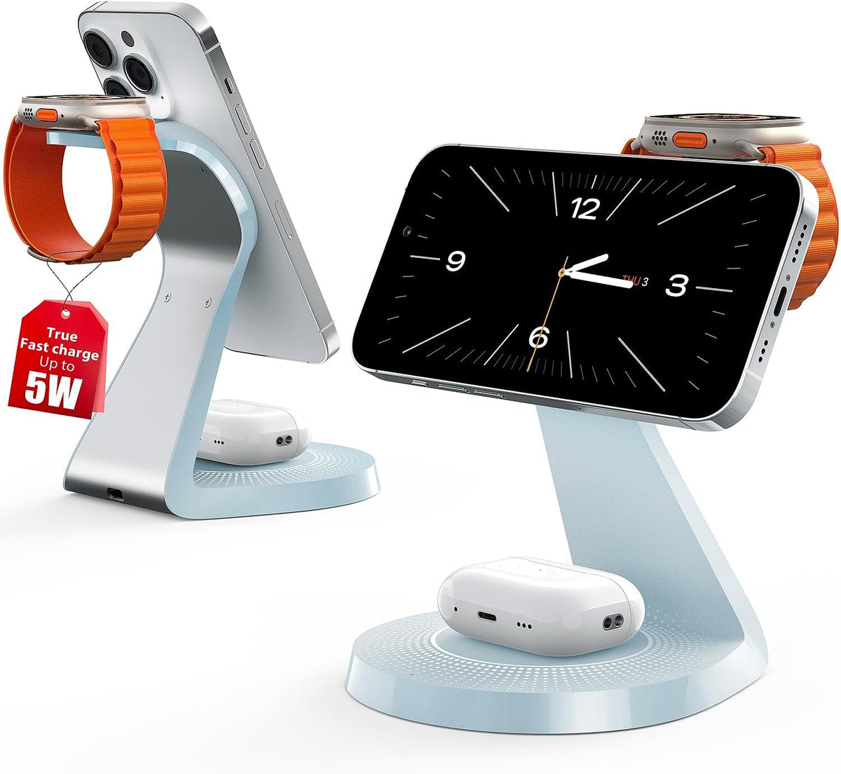 3 in 1 Charging Station for Apple Devices,Mag-Safe Charger Stand Fast Charging,Wireless Charger for iPhone 16/15/14/13/12 Series,& AirPods,& iWatch(USB Charger Included)