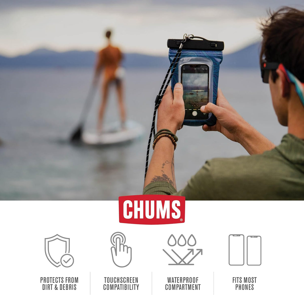 Chums Floating Phone Case with Lanyard, Touchscreen Compatible Waterproof Phone Pouch (Beer Can Happy Hour)