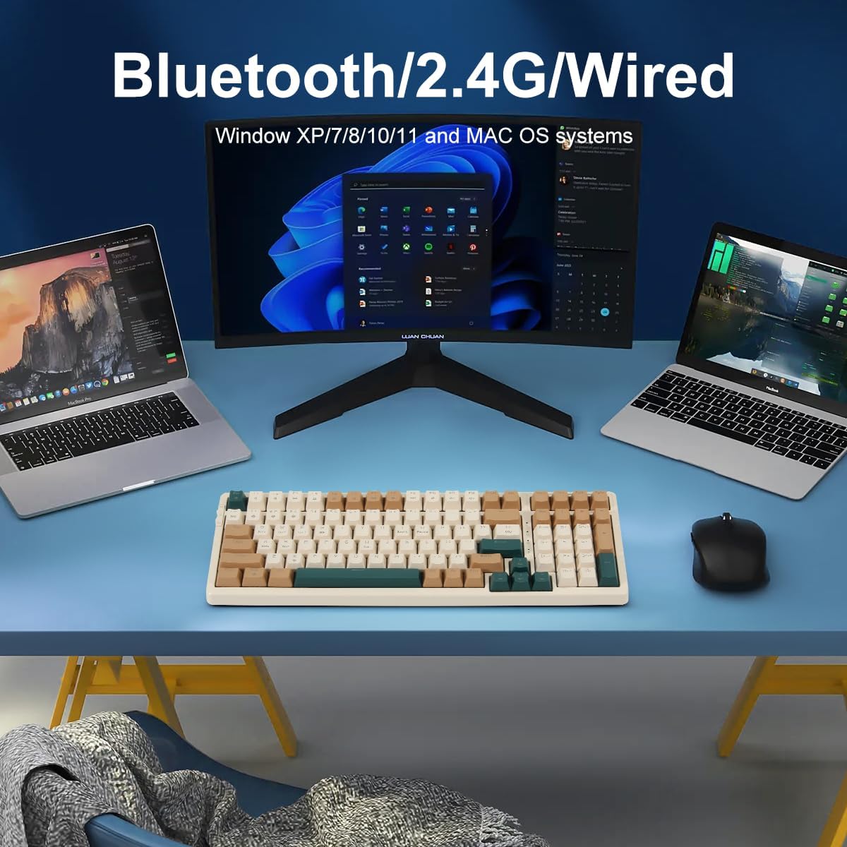 Wireless Mechanical Keyboard, Triple Mode 2.4G/USB-C/BT Gaming Keyboards 100 Keys RGB Backlit, Brown Switch Rechargeable | Brown Combo