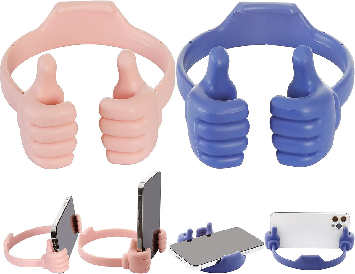 Honsky Cell Phone Stand Holder 2-Pack,Thumbs Up Lazy Phone Stand,Universal Adjustable Flexible Dock for All Phones & Tablets,Cute Stocking Stuffer Gift for Teen Girls,Flag Blue/Pink
