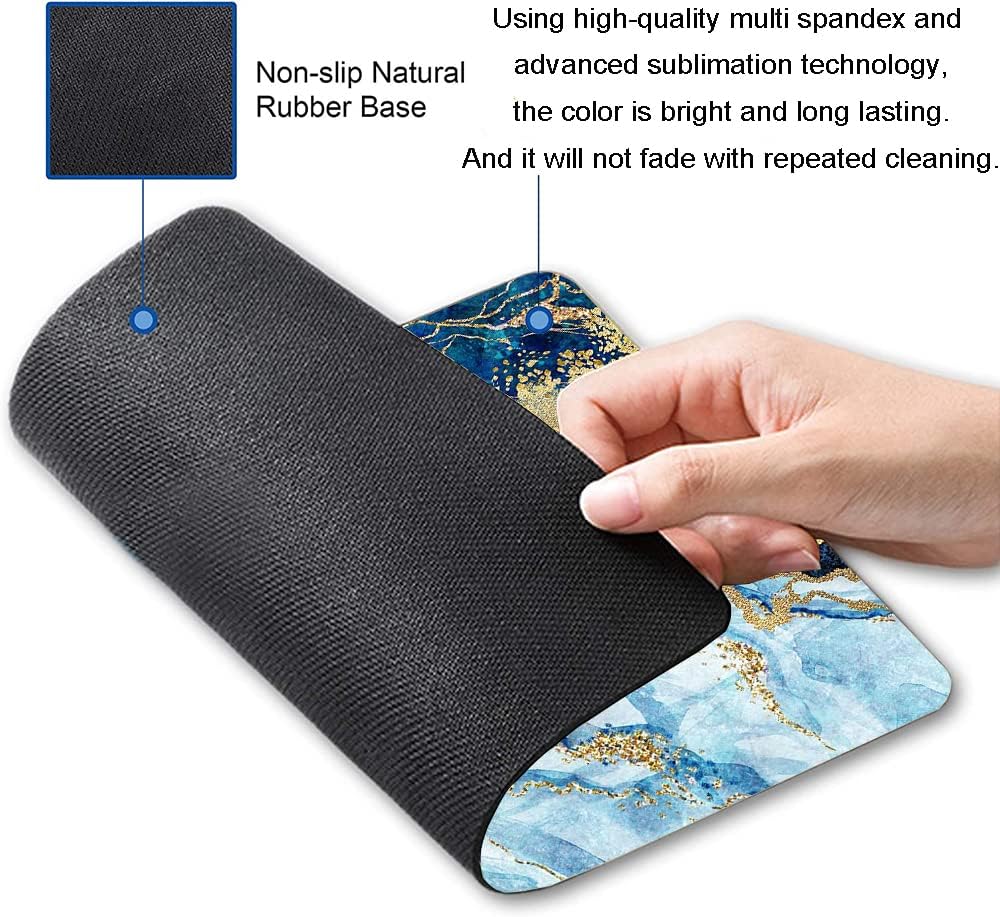 Mouse Pad, Marble Mouse Pad, Premium-Textured Mouse Mat Square Waterproof Non-Slip Rubber Base Computer Mousepad for Office Laptop Desk, Blue Gold Cracked Marbling
