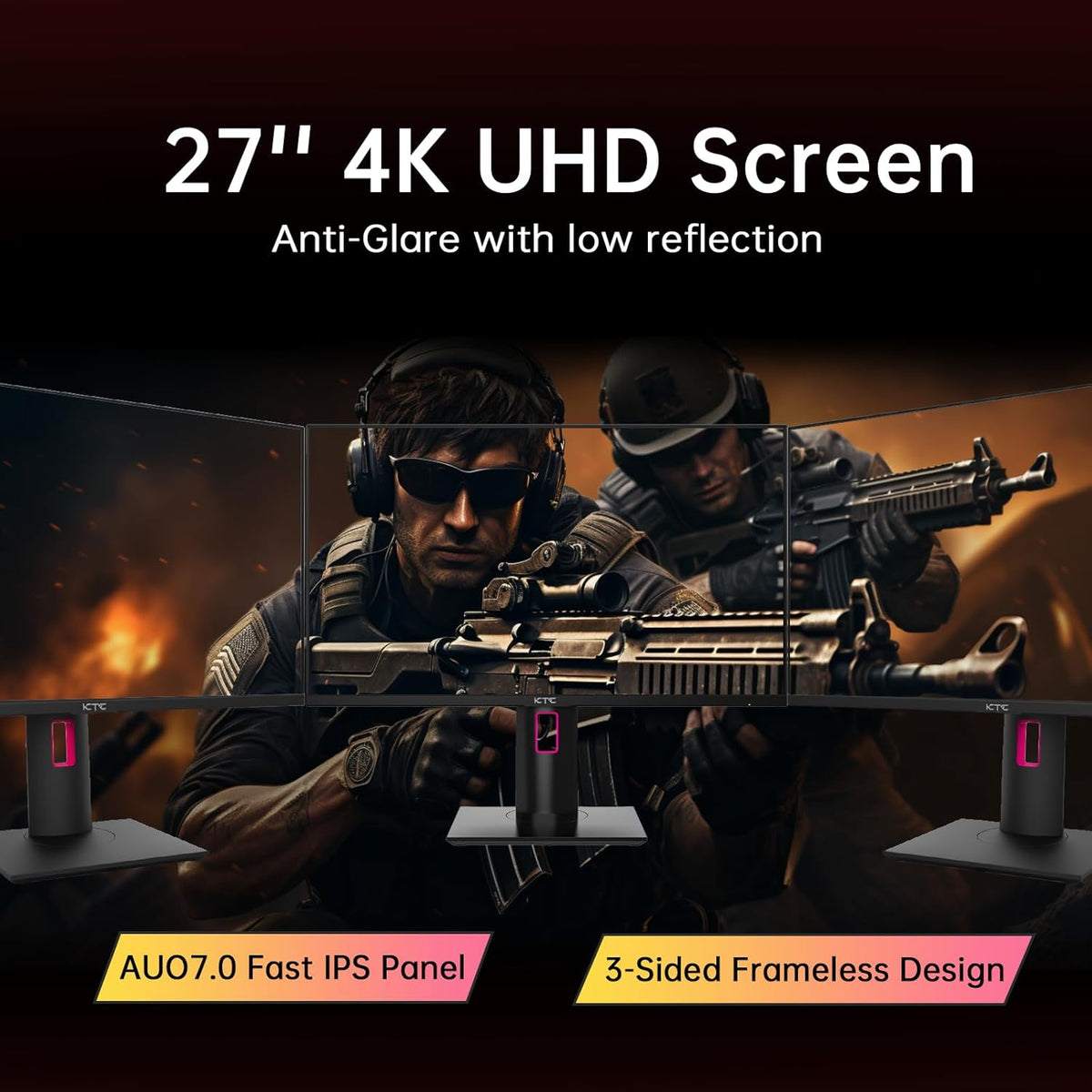 KTC 27" 4K UHD 144Hz Gaming Monitor - Fast IPS Panel 160Hz 1ms GTG, HDR400 132% sRGB, HDMI2.1/DP1.4, VESA Mount, Height/Tilt/Pivot/Swivel Stand, Vertical Monitor Ideal for Gamers, Designers