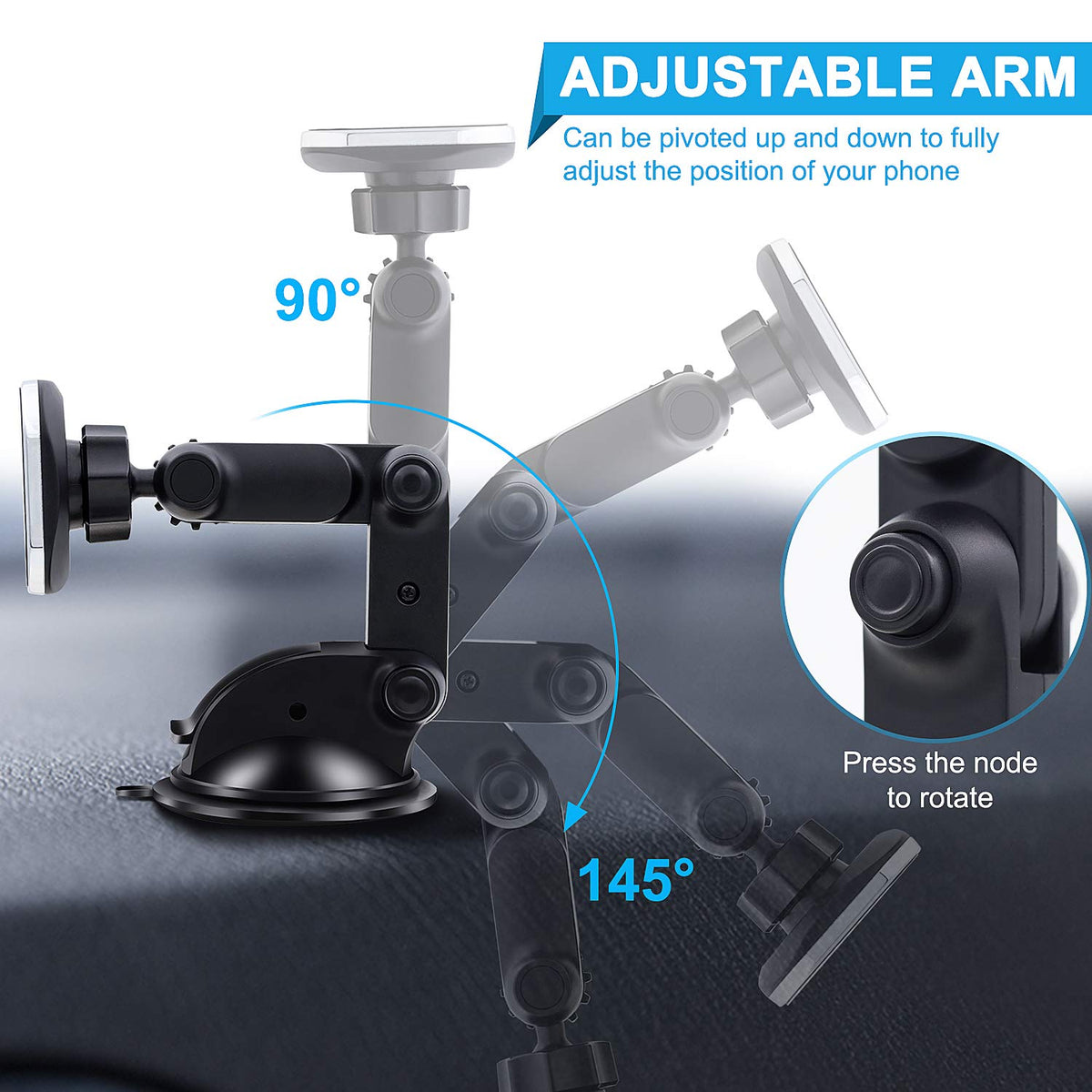 Magnetic Phone Car Mount, Universal Dashboard Windshield Car Phone Mount Holder with Upgraded 3.2" Suction Cup,8 Strong Magnets Compatible with iPhone
