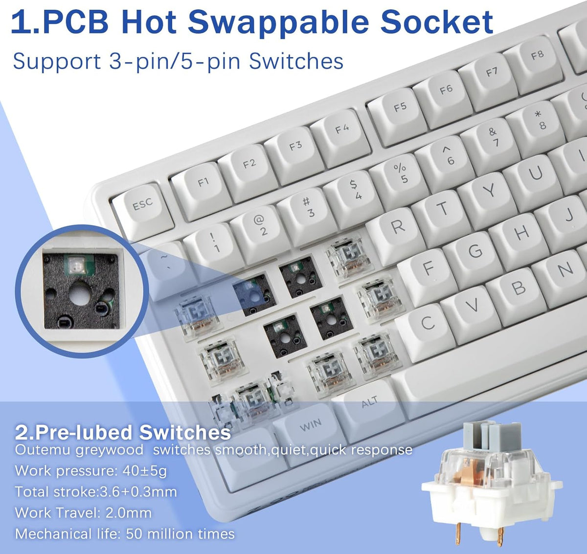 HUO JI E-Yooso Creamy Mechanical Keyboard Wired, Hot Swappable, Pre-lubed Linear Switches, Gasket Structure with Sound Dampening Foam, RGB Backlit, 99 Keys Custom Gaming Keyboard for PC/Mac,White