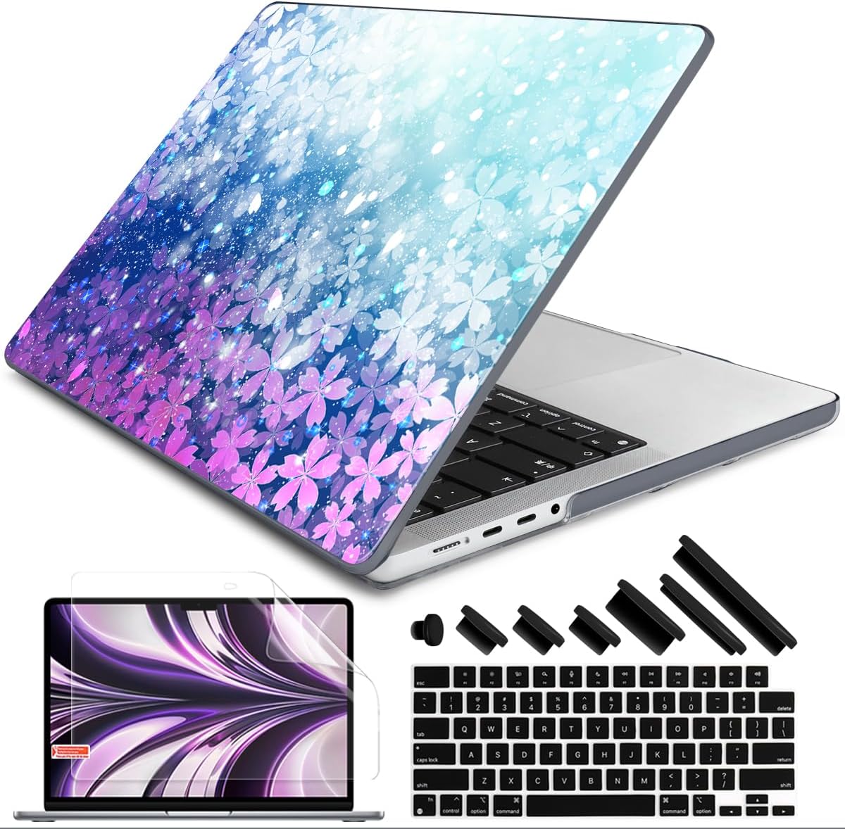 DONGKE for M4 MacBook Pro 16 Inch Case 2024 2023 2021 A3403 A3186 M3 A2991 M2 A2780 M1 A2485 Pro/Max Chip, Plastic Hard Shell Case & Keyboard Cover for Mac Pro 16 with Touch ID, Sparkling Flower