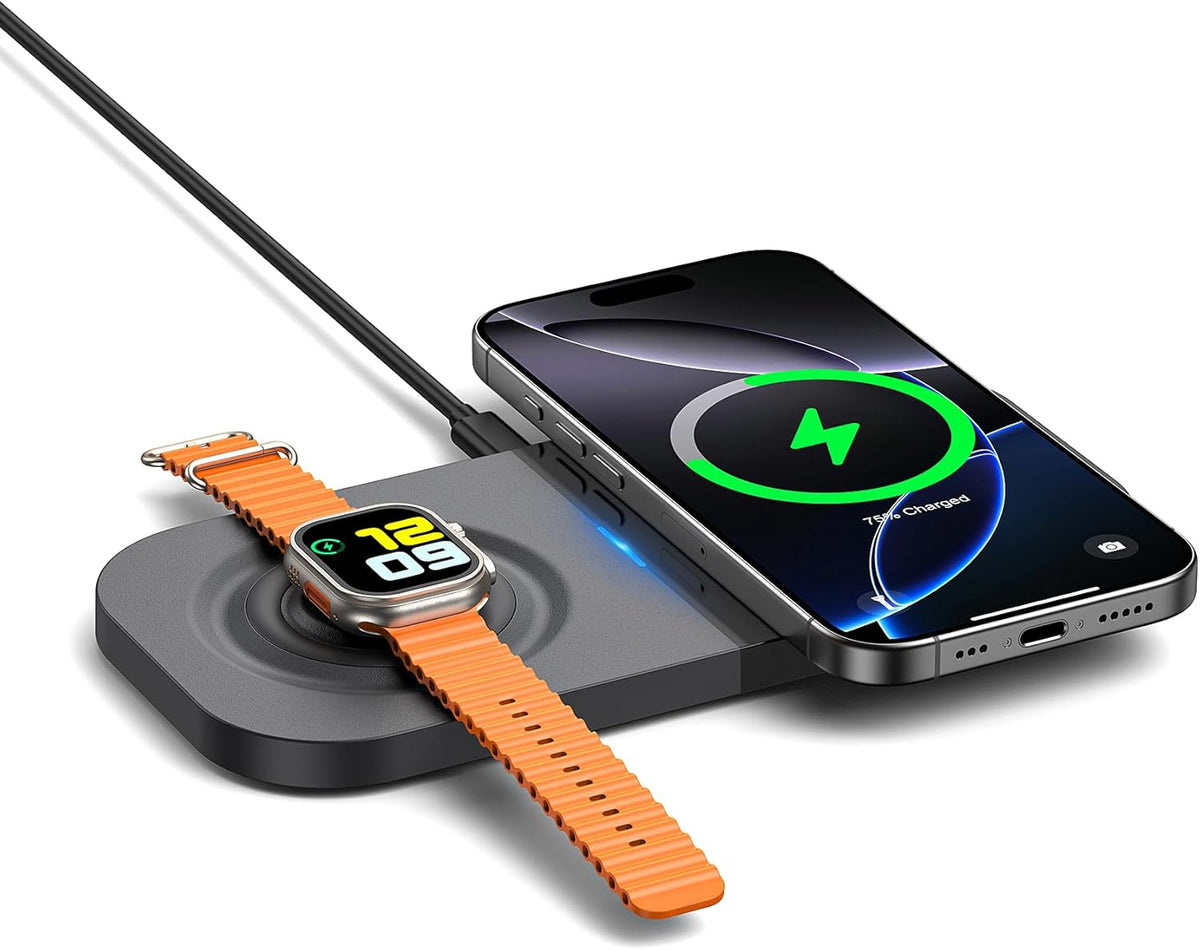 Magnetic Wireless Charging Station,2 in 1 Travel Fast Wireless Charger for iPhone 16/15/14/13/12 Series, Magnetic Qi Certified Charger Dock Stand for AirPods & Apple Watch Series