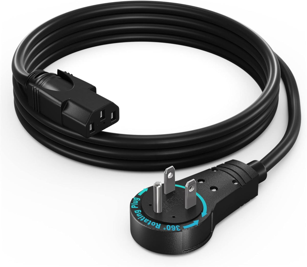 Maximm Monitor Computer Power Cord 4 Ft Flat Plug 360° Rotating PC Cable 3 Prong for, Desktop, Printer, Scanner, 16 AWG NEMA 5-15P to IEC13 - UL Certified