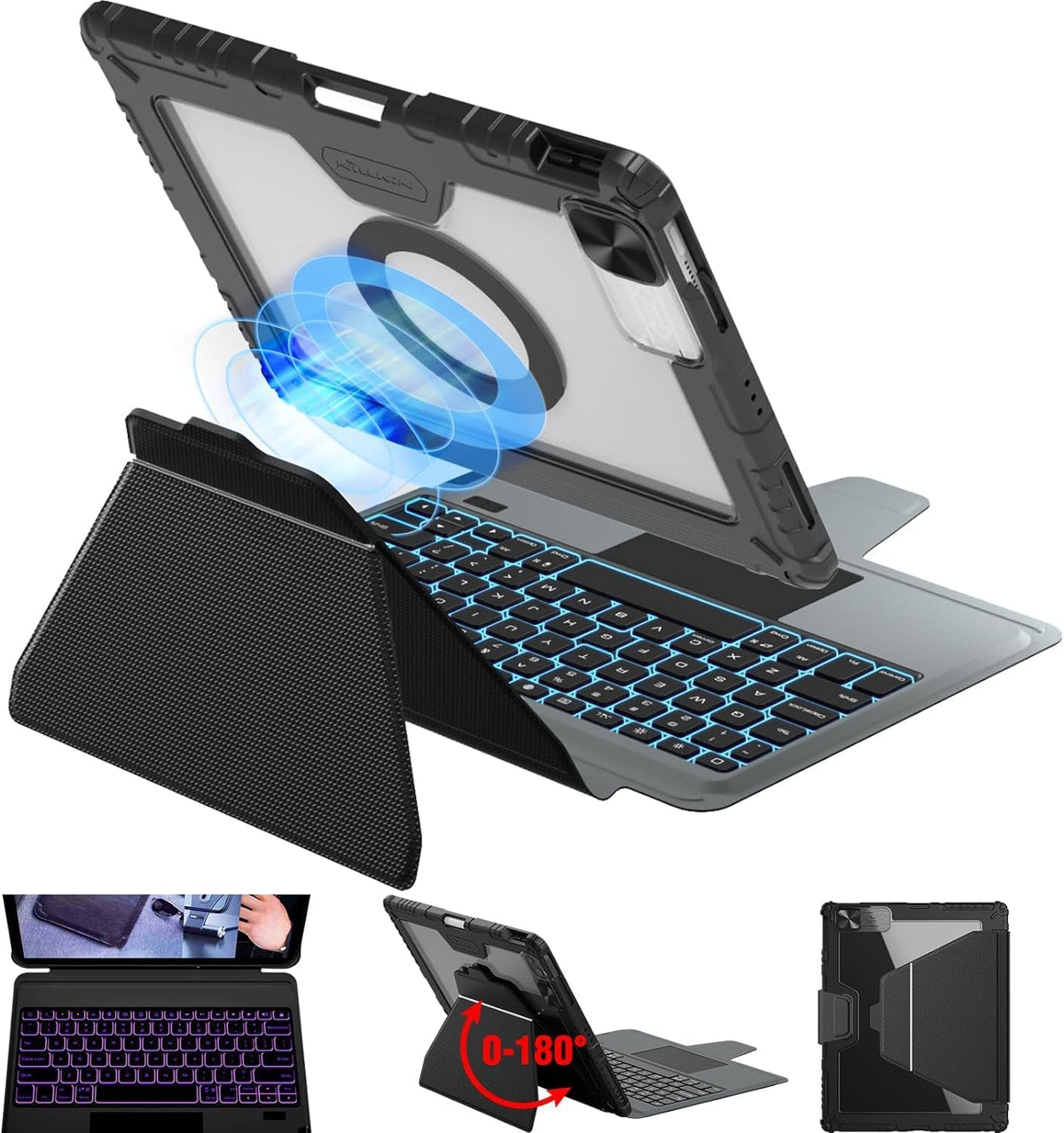 Nillkin for iPad Pro 13 Inch Magic Keyboard Case(2024, M4), iPad Pro 13 Keyboard Case with Stand-Slide Camera Cover, Backlit Keyboard Cover with Pencil Holder & Touchpad, Removable Magnetic Case