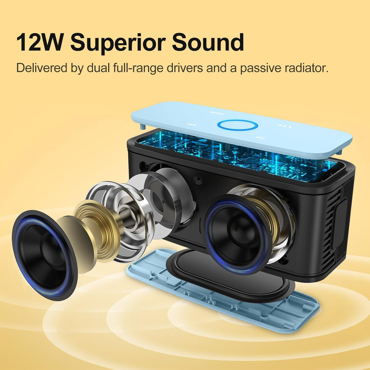 DOSS SoundBox Touch Wireless Bluetooth Speaker with 12W HD Sound and Bass, IPX5 Water-Resistant, 20H Playtime, Handsfree, Portable for Office, Home, Outdoor, Travel- Light Blue