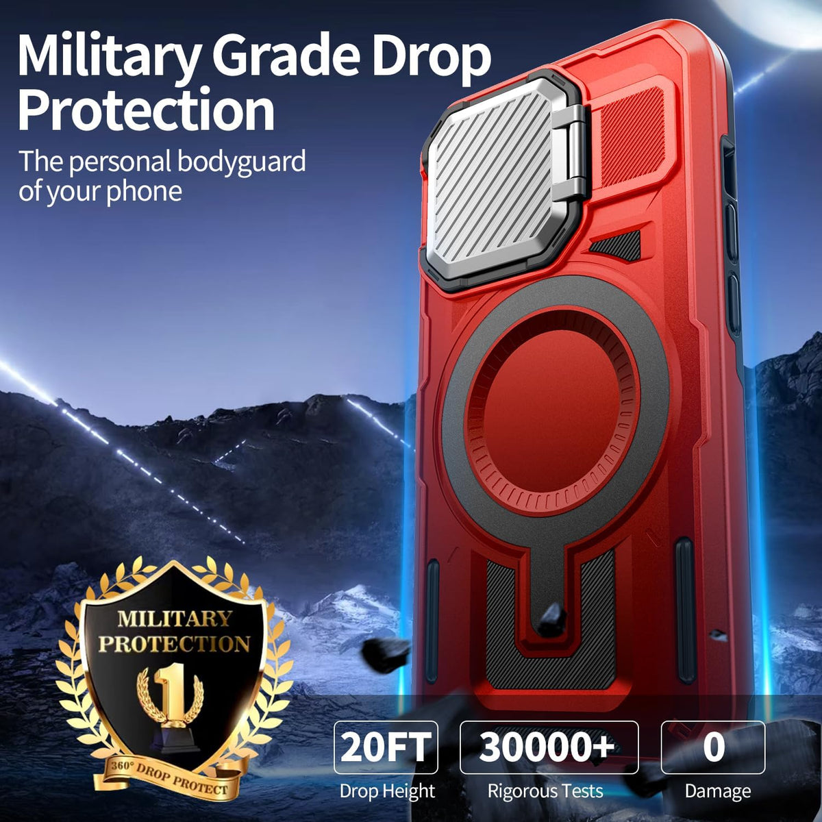 Camera Stand Case for iPhone 12/12 Pro, [Compatible with MagSafe] [Lens Cover] 2024 Version Military Grade Protective Soft Case for iPhone 12/12 Pro 6.1 inch Men Women, Red