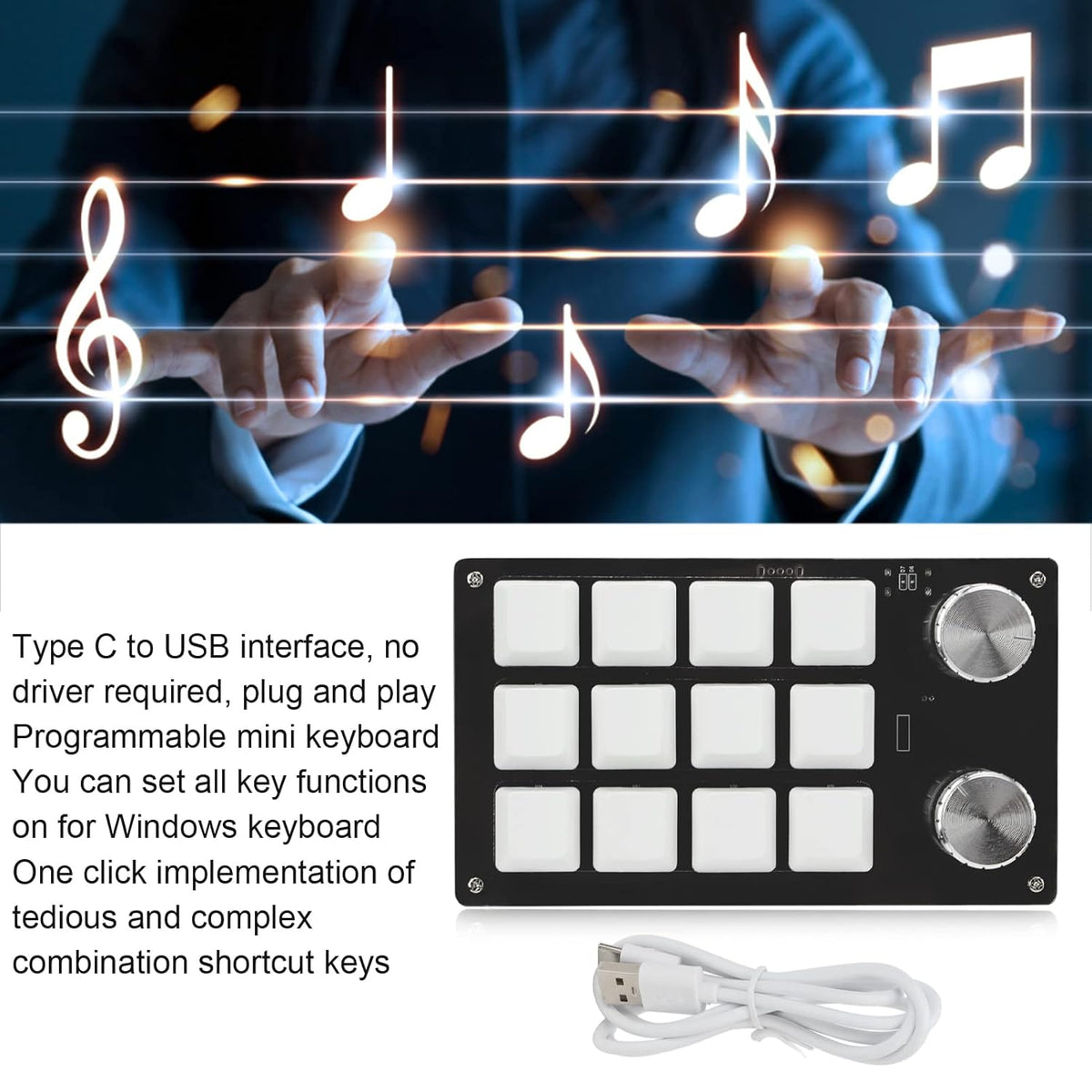Ejoyous Macro Keyboard | One Handed Macro Mechanical Gaming Keypad, 12 Key Programmable Keyboard with Knob