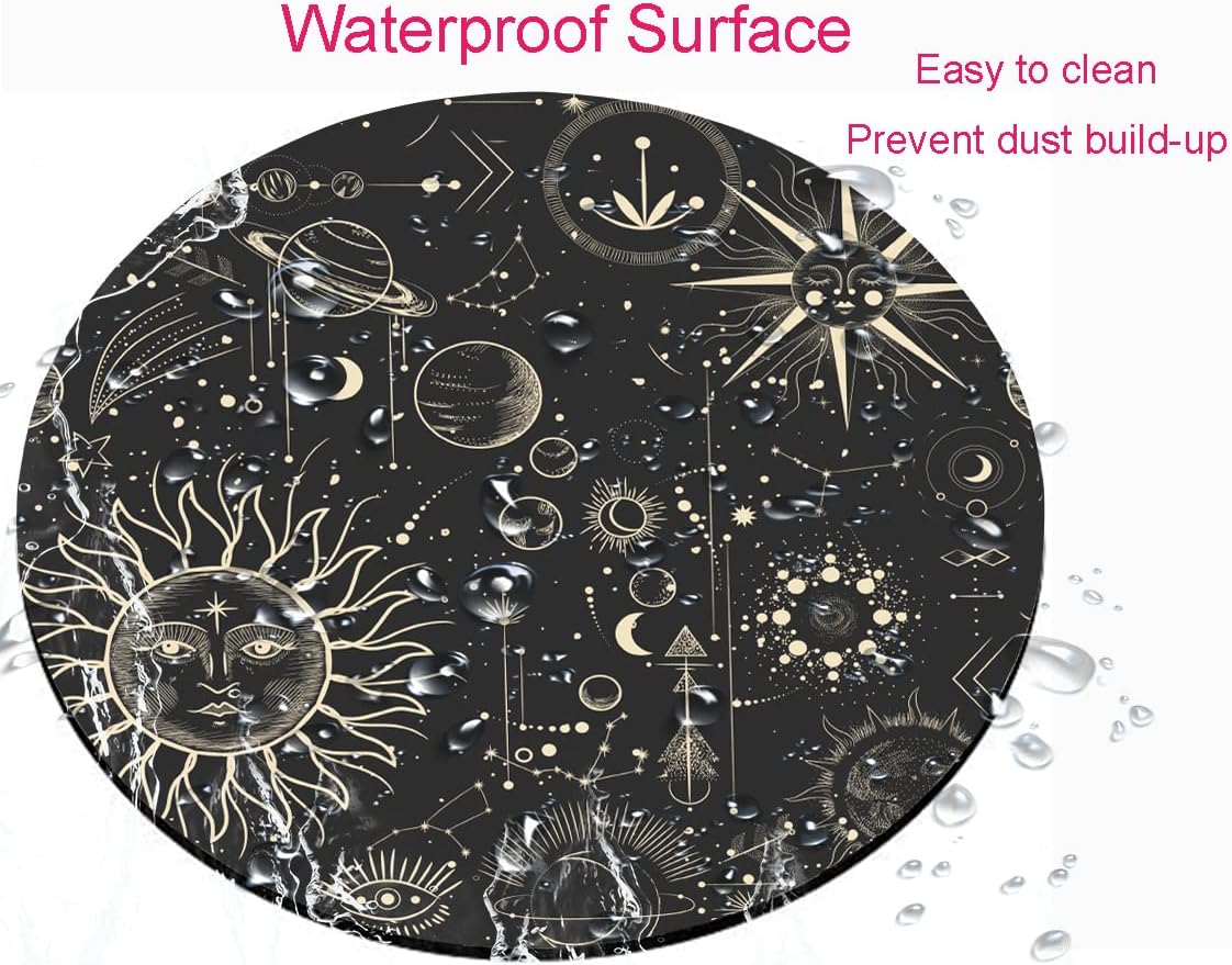 Round Mouse Pad, Celestial Pattern Sun and Moon Mouse Pad, Washable Gaming Mousepads with Lycra Cloth, Non-Slip Rubber Base Computer Small Mouse Pads for Wireless Mouse