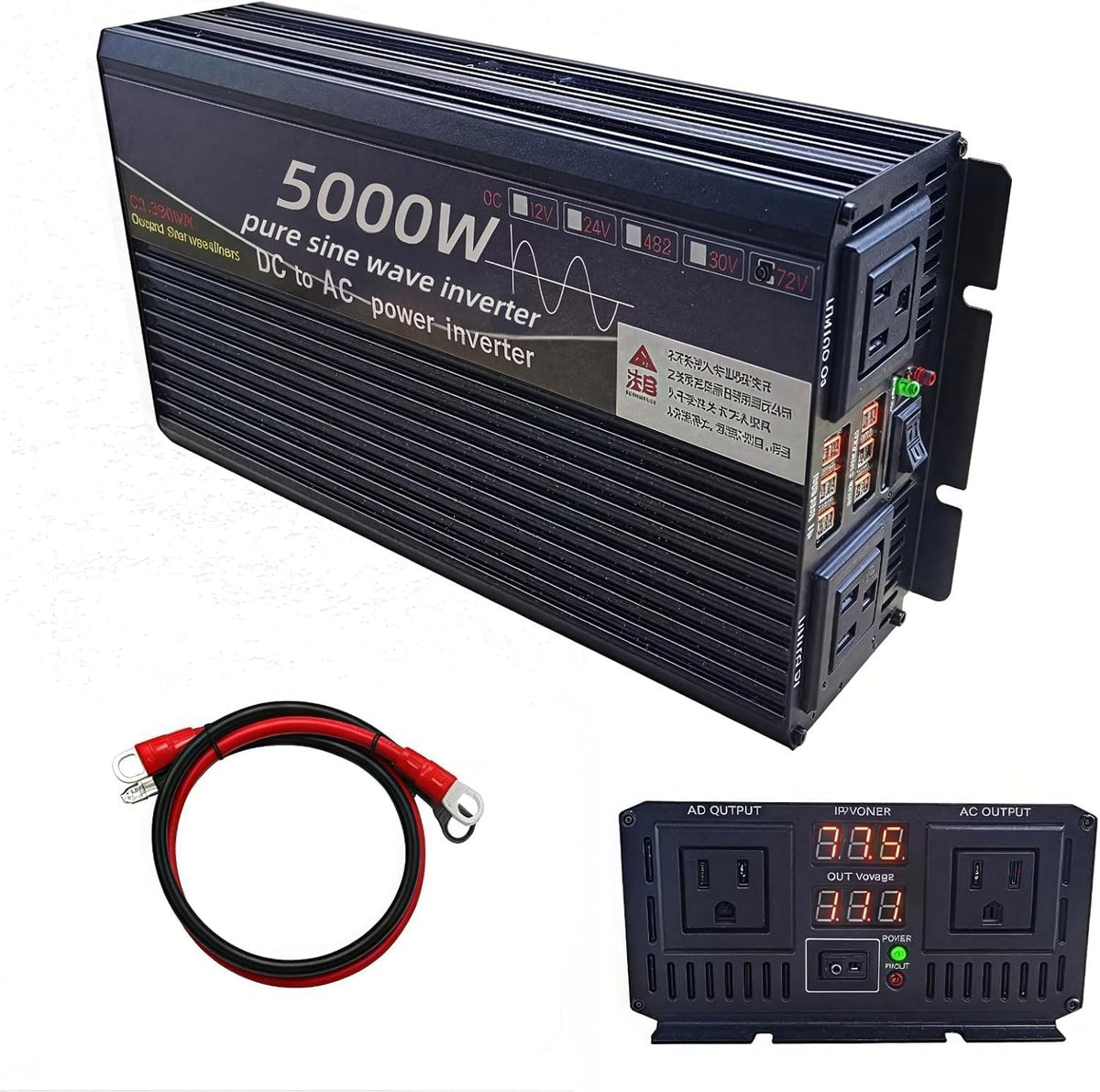 5000 Watt Power Inverter 12V DC to 220V AC Converter, RV Inverter, LED Display with 2 AC Outlets Dual Fans Radiating, for RV, Ca