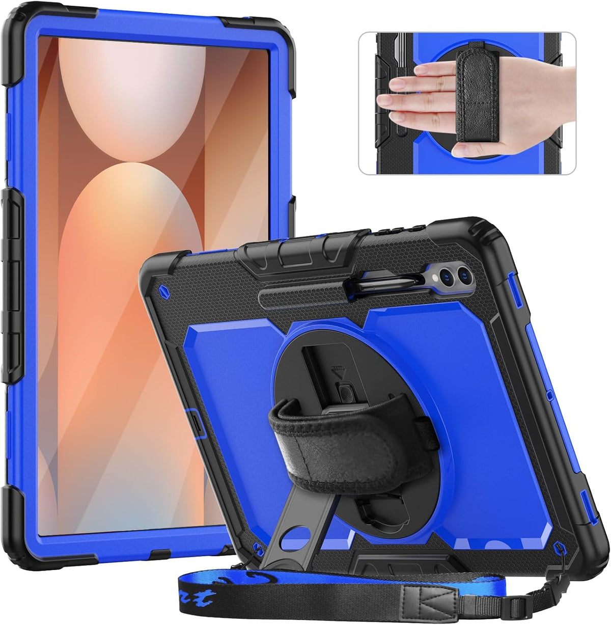 Timecity Case for Samsung Galaxy Tab S10 Ultra/ S9 Ultra/ S8 Ultra Tablet Case 14.6''- Heavy Duty Protective Cover with Screen Protector, Stand, Shoulder Strap & S Pen Holder | Kids-Friendly, Blue