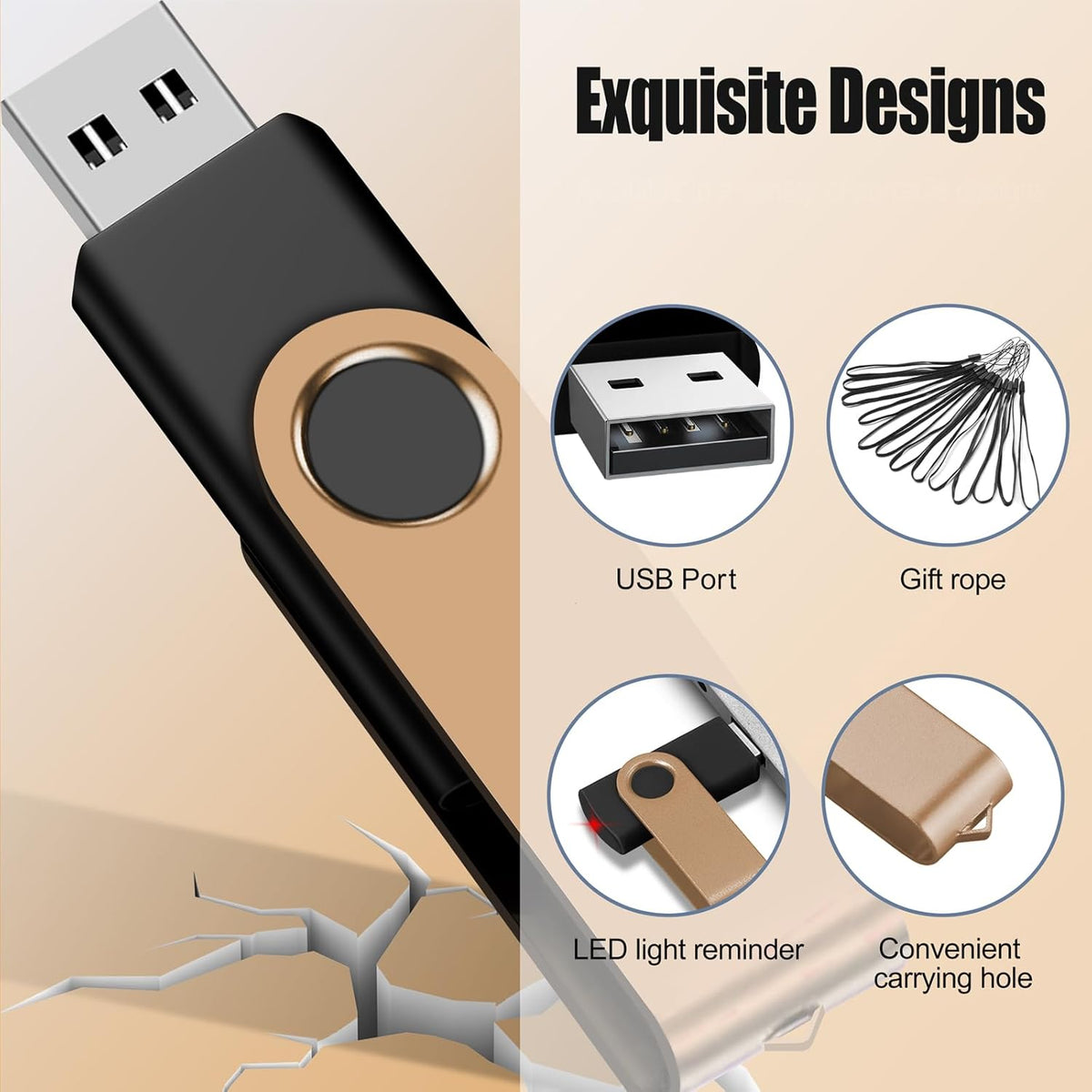 EASTBULL 8GB USB Flash Drive Bulk Thumb Drives 50 Pack with Lanyards USB 2.0 Memory Sticks Zip Drive Pen Drive for Storage and Backup Glod 50PCS 8GB