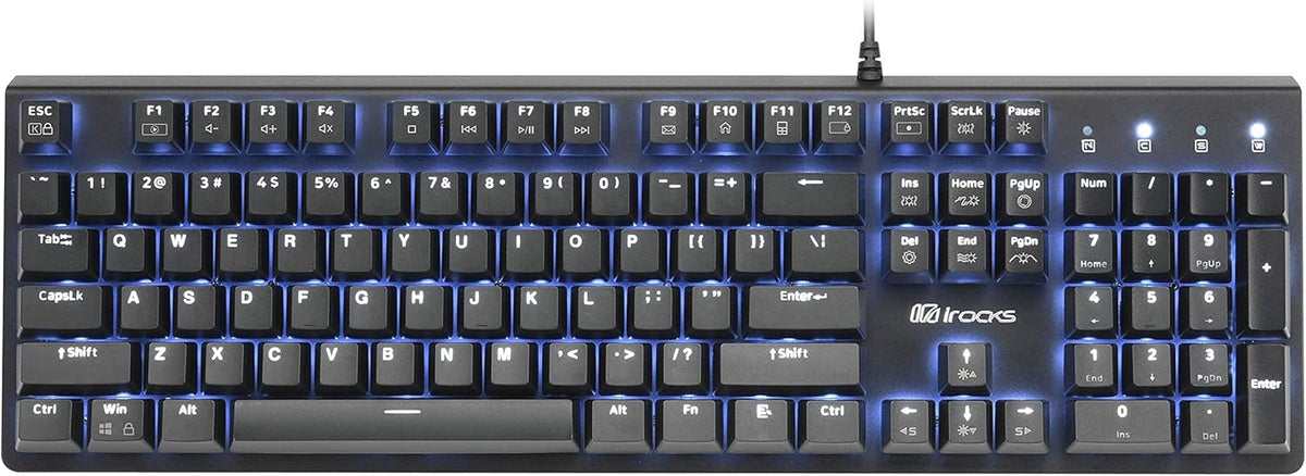 i-rocks K75M Illuminated Mechanical Keyboard, 104 Keys, PBT Keycaps, Backlit LED Light and Shortcut Keys - Programmable Light & Macro Recorder (Cherry MX Red Switch, Black)