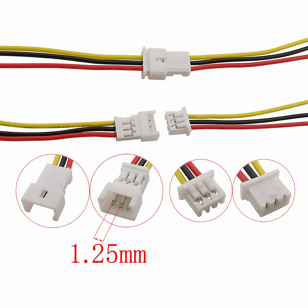 Micro Jst 1.25 Wire Connectors, 20Pairs/40pcs 1.25mm 3 Pin Jst Male and Female Connector Plug with Wires Cables Kit for LED Light 100mm
