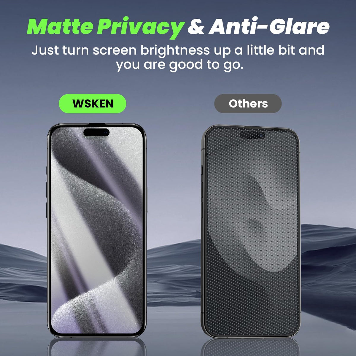 WSKEN for iPhone 15 Pro Max Matte Privacy Screen Protector, Anti-Fingerprint & Anti-Spy Tempered Glass with