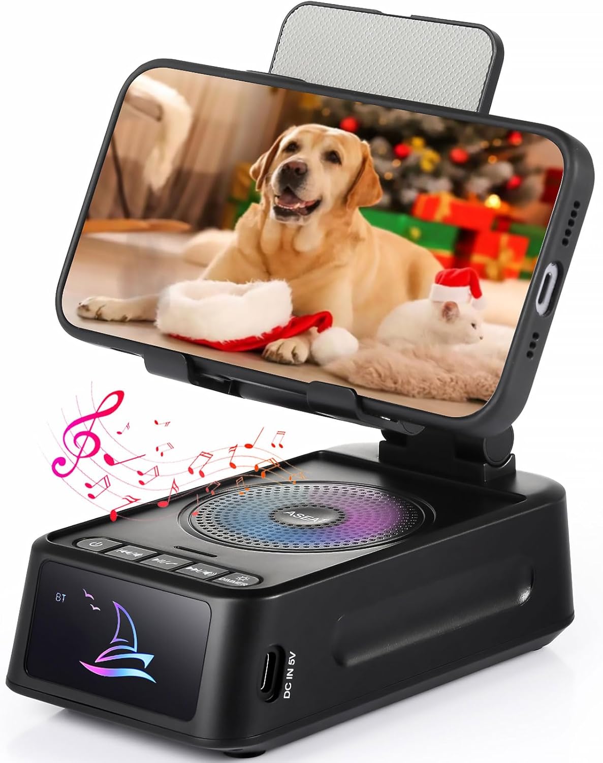 Gifts for Men Women, Cell Phone Stand with Bluetooth Speaker Led Light, Unique Gifts for Dad Him Husband Boyfriend, Cool Gadget Compatible with iPhone/Android, Ideal Gifts for Christmas