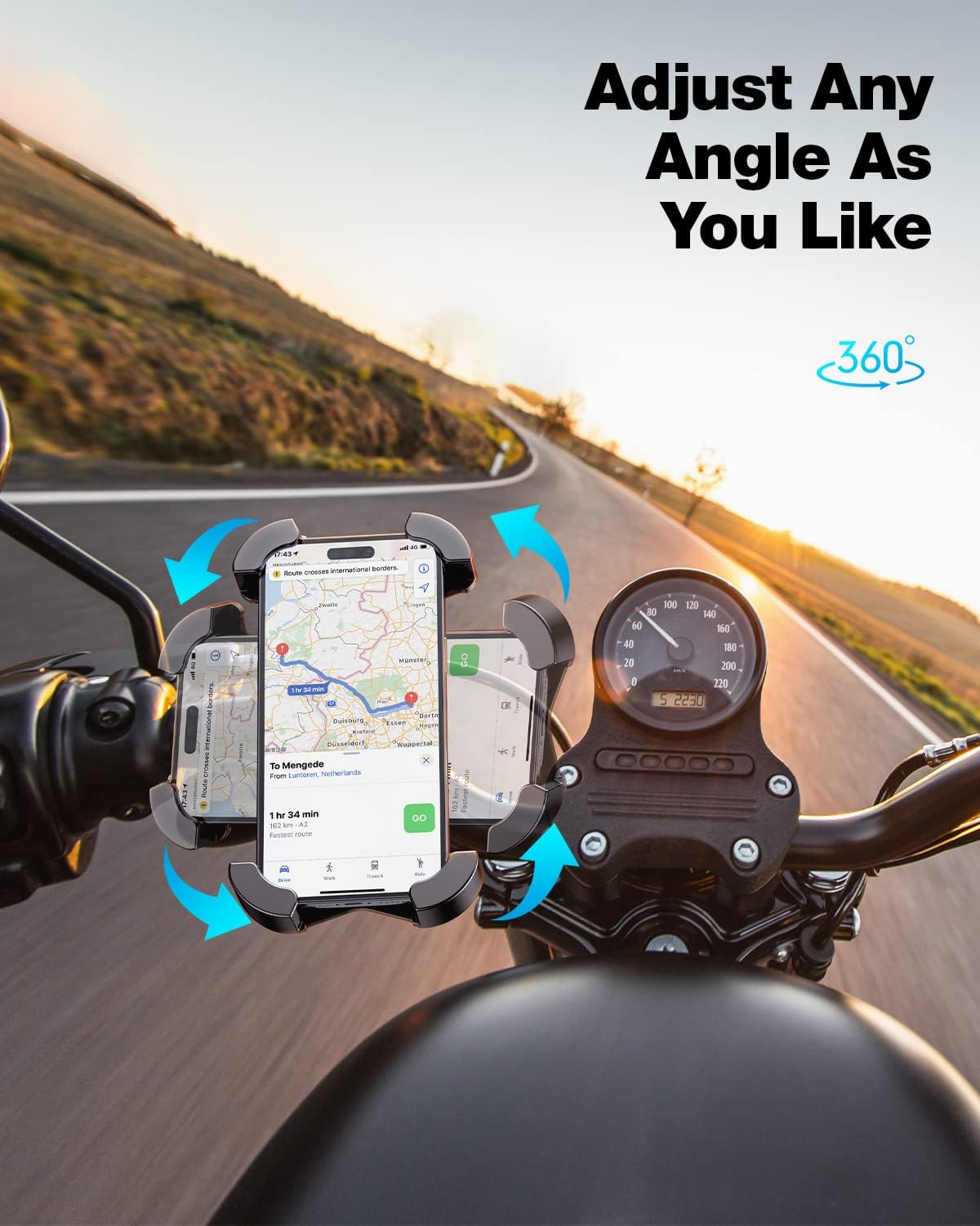 Universal Bike Phone Mount,Motorcycle Phone Holder-Sturdy and Secure,One-Hand Operation,360°Rotation,Security Lock,Compatible for All iPhone Series and Other 4.7"- 6.8" Cellphone.
