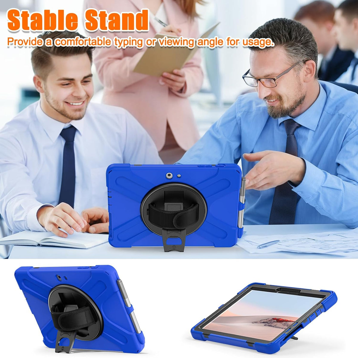 ZenRich Rugged Case for Surface Go 4 (2023)/Surface Go 3 (2021)/ Surface Go 2 (2020), Surface Go (2018) with Pen Holder Heavy Duty Shockproof Case with Stand Hand Strap and Shoulder Belt-Blue