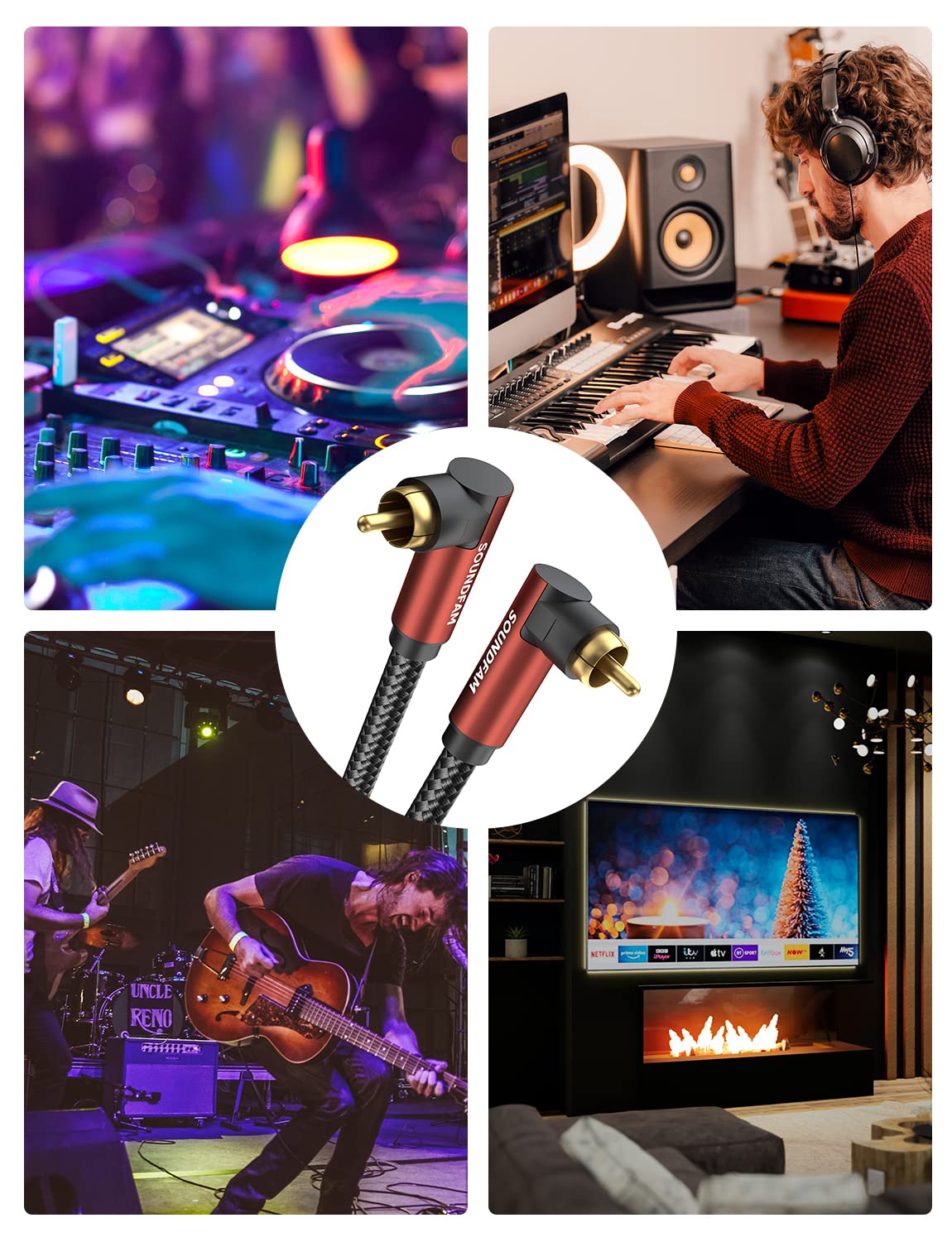 Dual 90 Degree RCA Cable - 30Feet/10M Right Angle Subwoofer Cable, 24K Gold Plated Dual Shielded