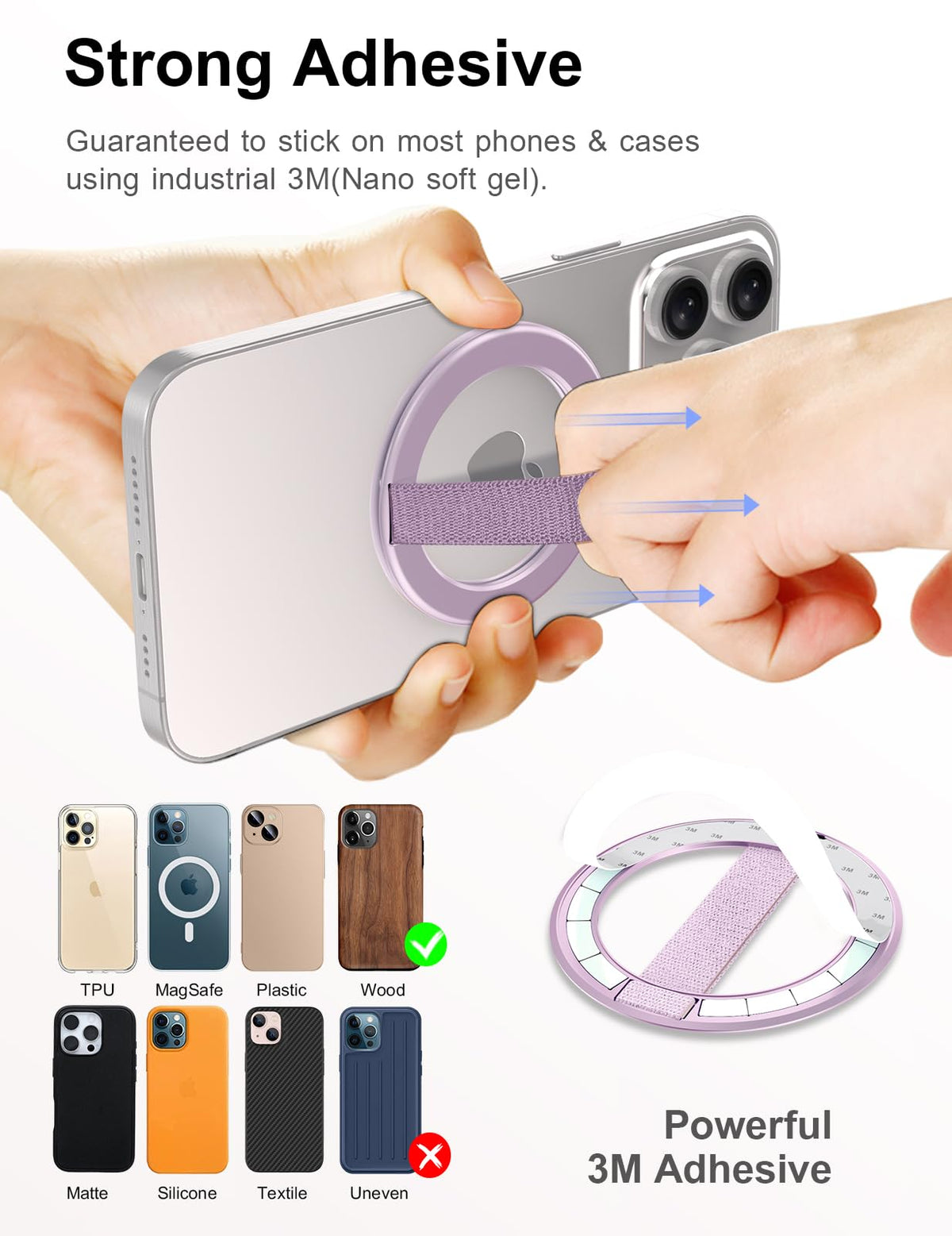 KAHITE AirLoop Ultra Thin Phone Grip with Soft Elastic Finger Strap, Strong Adhesive with Double-Sided Magnetic Ring Holder Loop, Ultra Light