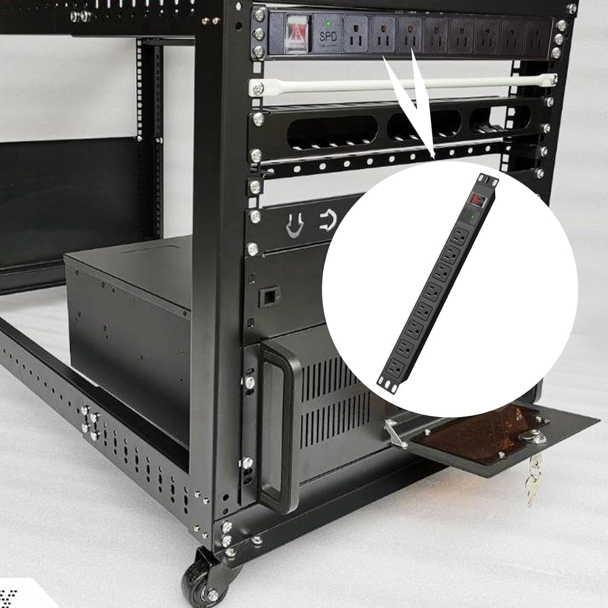 Surge Protector Power Strip 1U Rack Mount PDU, 8 Wide-Spaced Outlet Extender