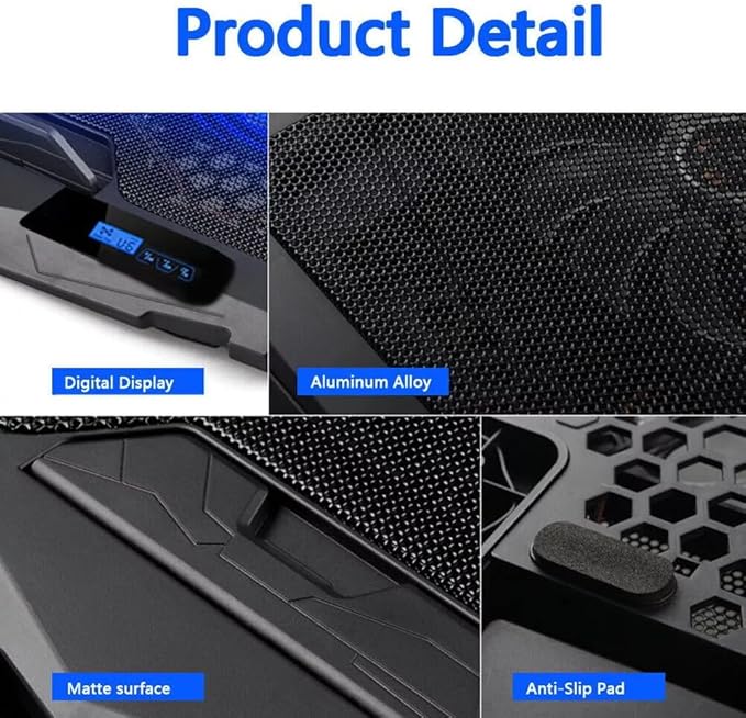 Laptop Cooling pad for Asus ZenBook Flip UX360 Gaming laptops Laptop Cooler with 4 Fans LCD Display Screen 4 Height 2 USB-A Port Laptop Stand