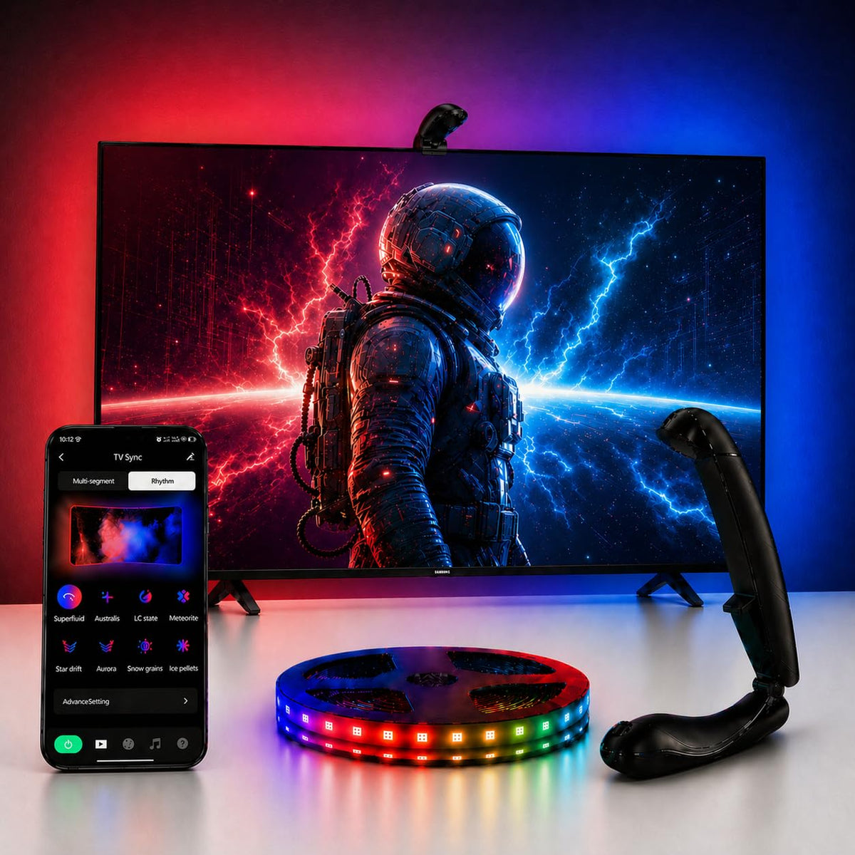 QTU TV LED Backlight with Sensor, LED Sync Lights for TV 55-65 Inch, Smart Camera Sync to Screen, Ambient RGB Strip Lights for Gaming & Home Theater